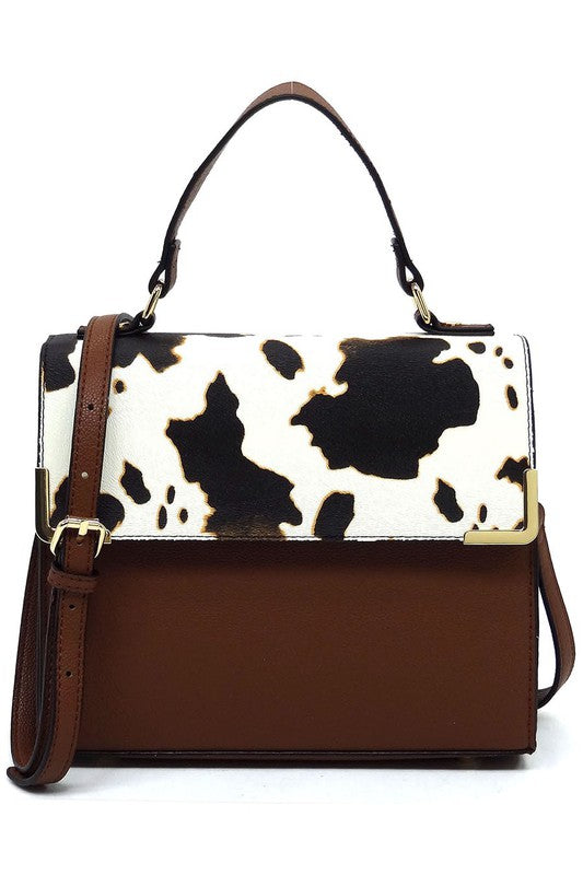 Fashion Top Handle Satchel in faux vegan leather with gold-tone hardware and detachable shoulder strap.