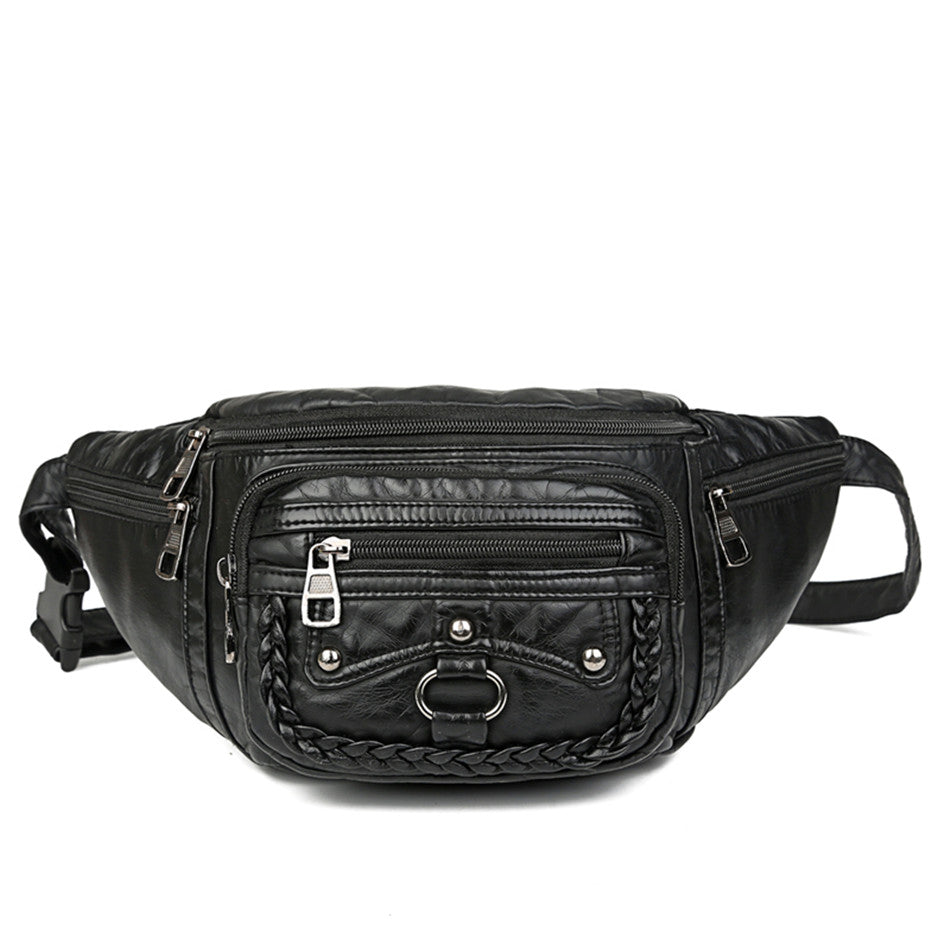 Fashion Women's Soft PU Leather Waist Bag in stylish Korean dumpling design, featuring a zipper closure and soft handle.