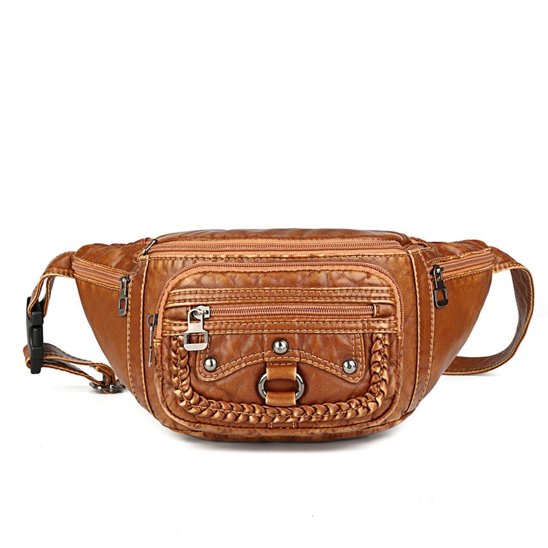 Fashion Women's Soft PU Leather Waist Bag in stylish Korean dumpling design, featuring a zipper closure and soft handle.