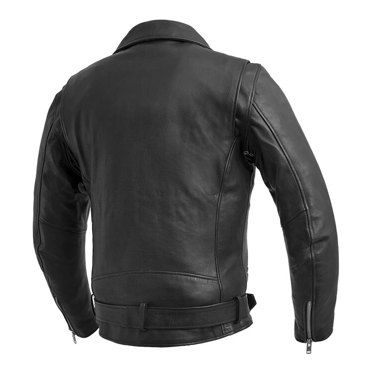 First Manufacturing Fillmore Jacket made from drum-dyed naked cowhide leather, featuring multiple pockets and an insulated liner.