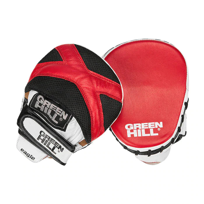 Focus Mitt EAGLE made of genuine leather in red, white, and black colors, designed for training.