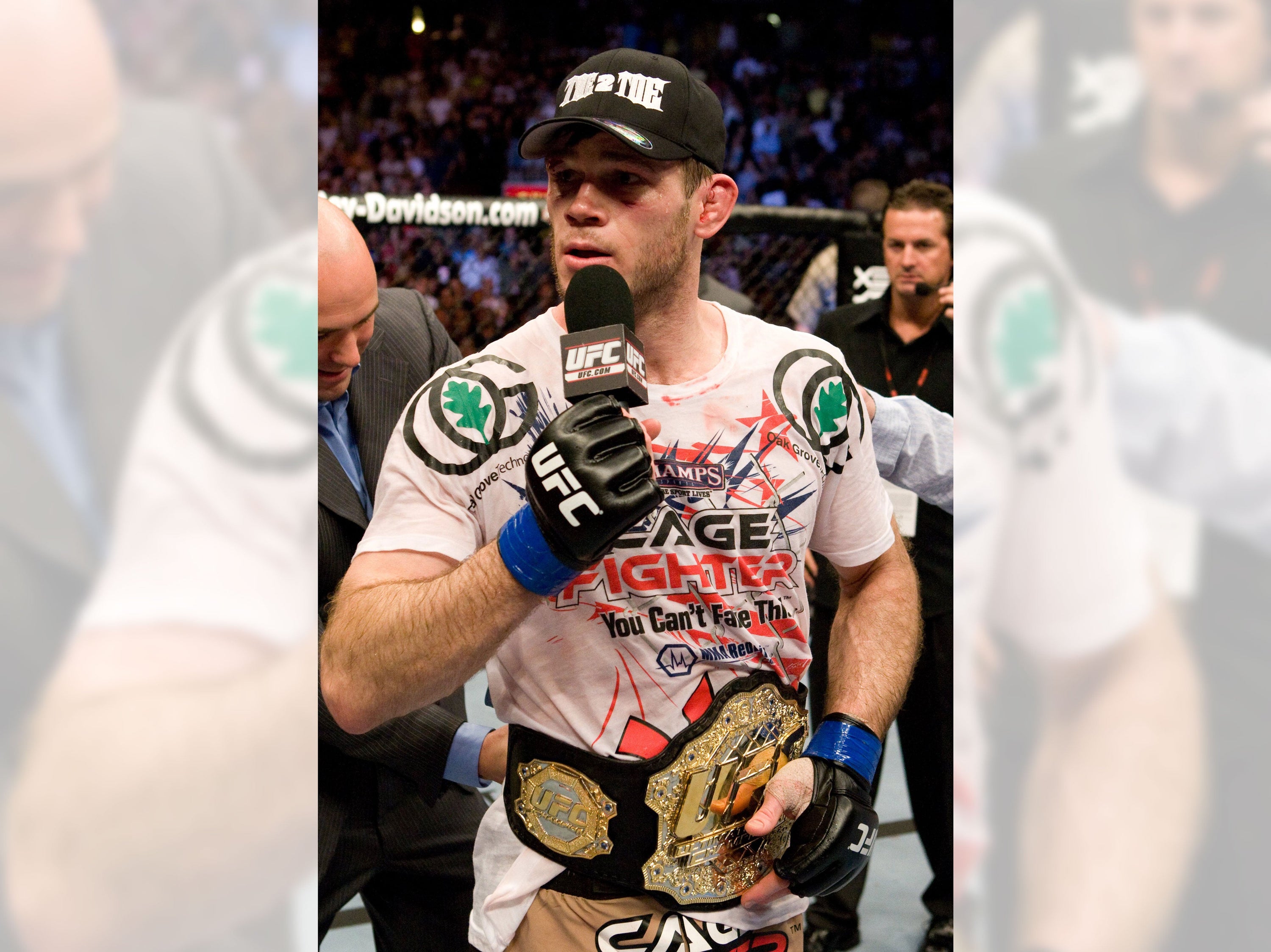 Forrest Griffin Signed UFC Replica Classic Championship Belt displayed elegantly, showcasing its detailed design and autograph.