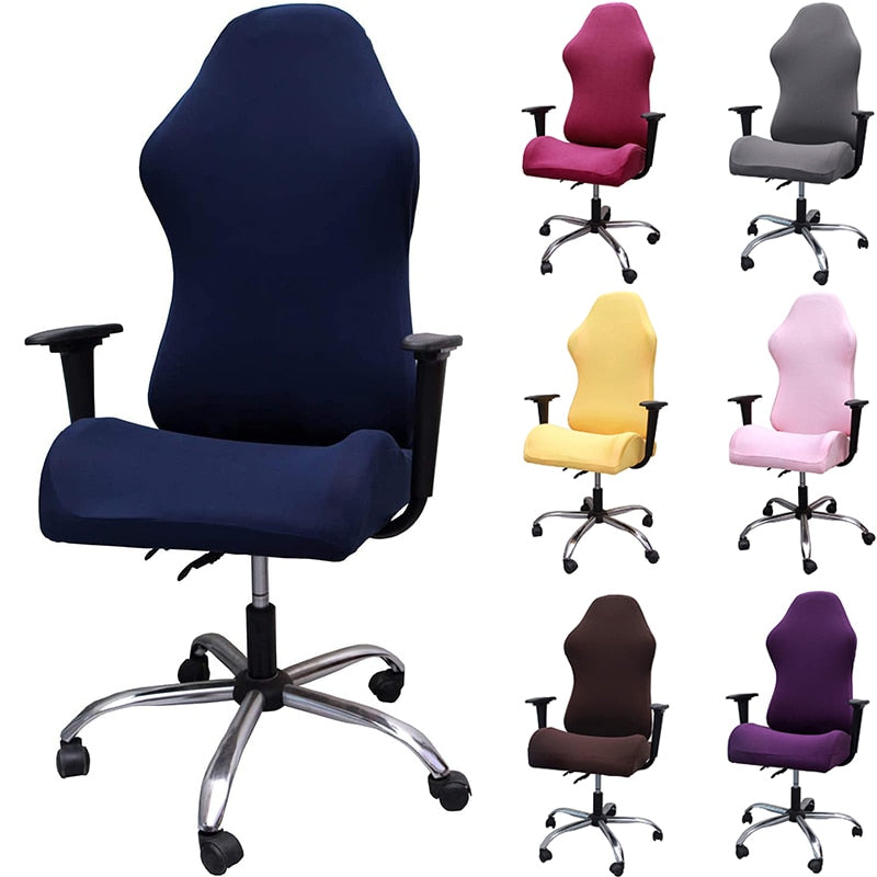 Gaming chair cover slipcover in solid color, designed for computer desk chairs, showcasing its fit and material.