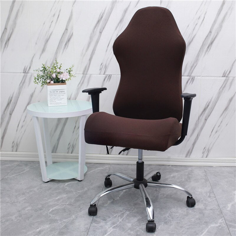 Gaming chair cover slipcover in solid color, designed for computer desk chairs, showcasing its fit and material.