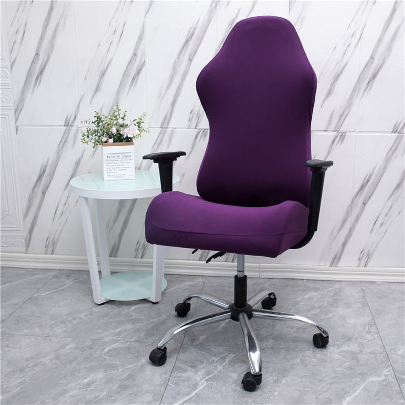 Gaming chair cover slipcover in solid color, designed for computer desk chairs, showcasing its fit and material.