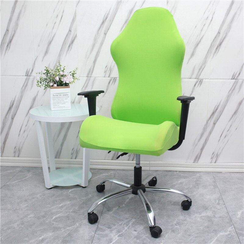 Gaming chair cover slipcover in solid color, designed for computer desk chairs, showcasing its fit and material.