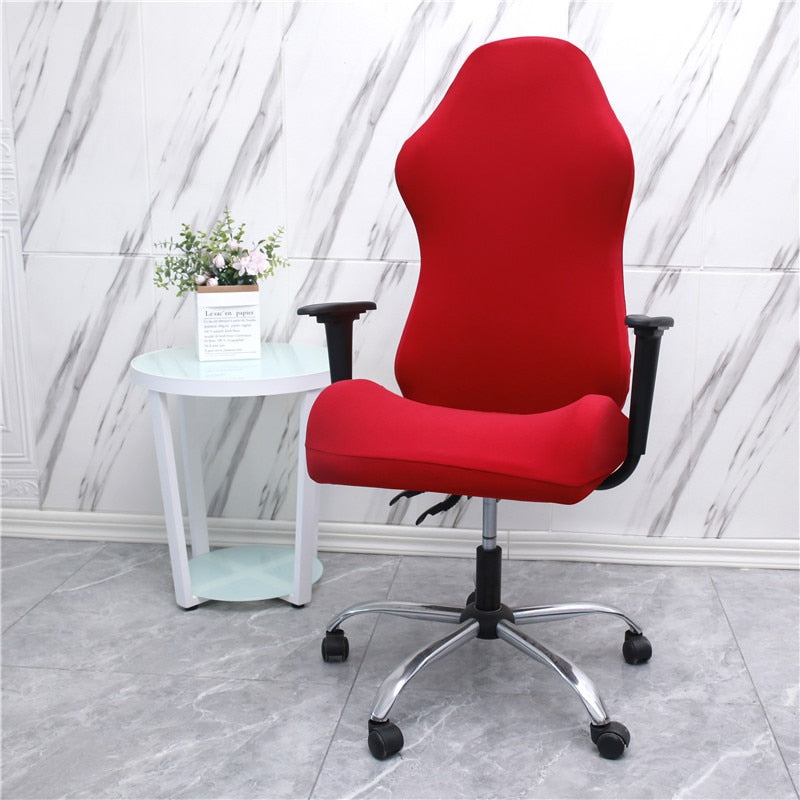 Gaming chair cover slipcover in solid color, designed for computer desk chairs, showcasing its fit and material.