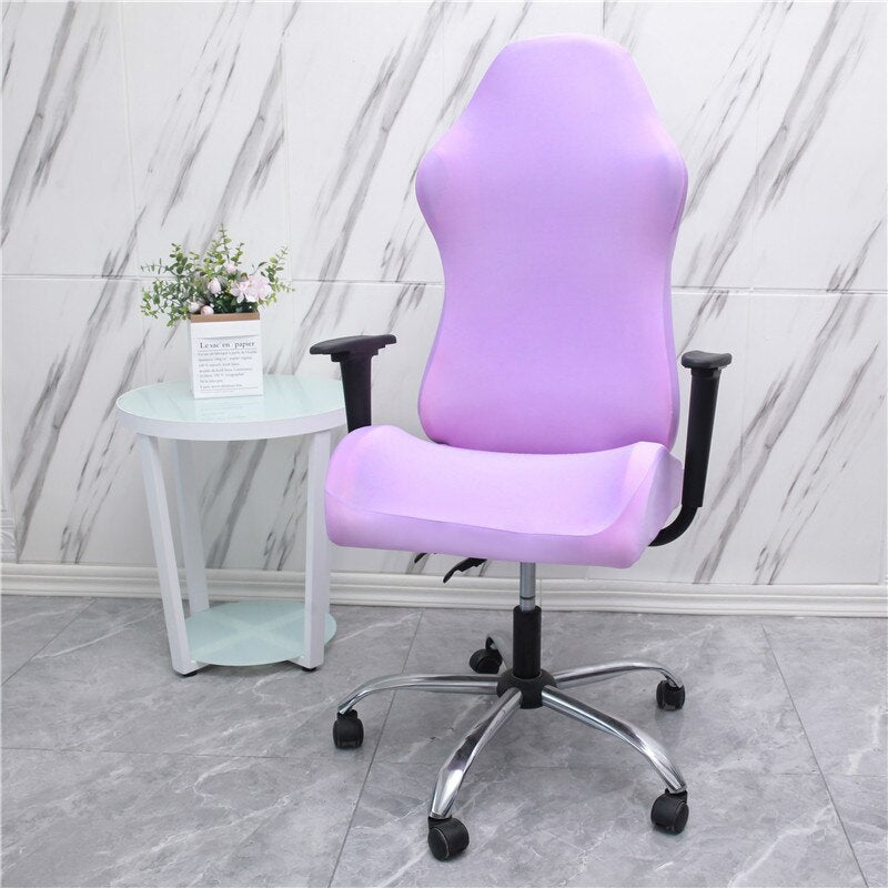 Gaming chair cover slipcover in solid color, designed for computer desk chairs, showcasing its fit and material.