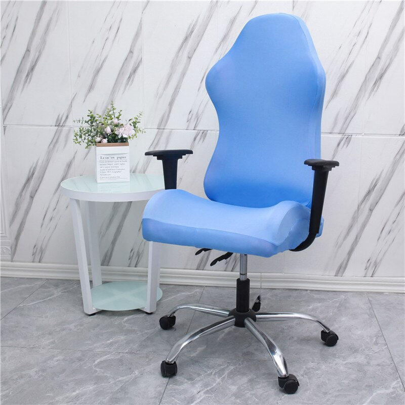 Gaming chair cover slipcover in solid color, designed for computer desk chairs, showcasing its fit and material.