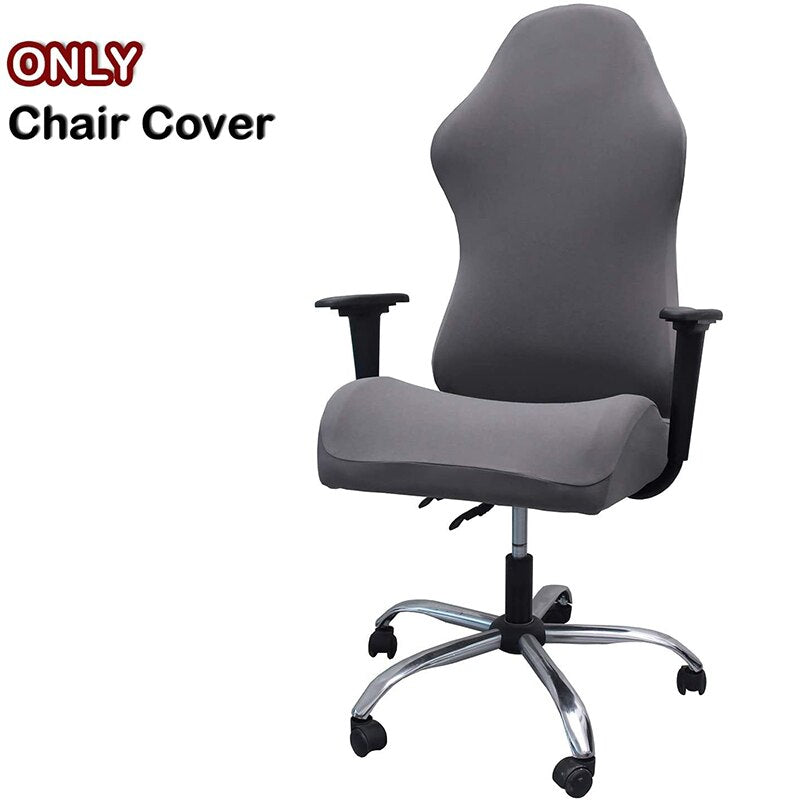 Gaming chair cover slipcover in solid color, designed for computer desk chairs, showcasing its fit and material.