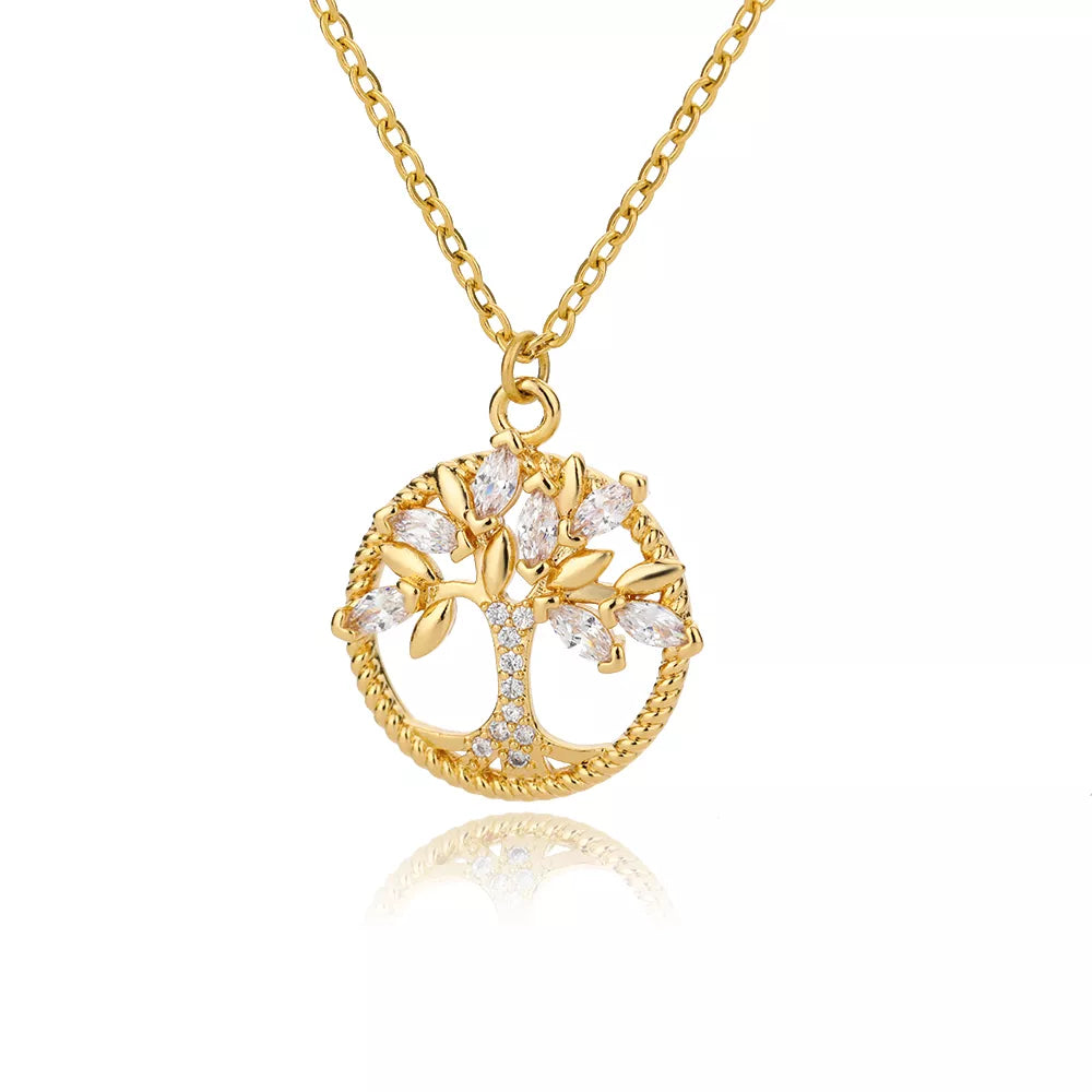 Gorgeous Tree Of Life Crystal Necklace featuring a stainless steel pendant with a tree design on a link chain, perfect for women.