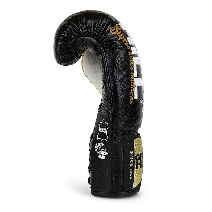 Green Hill Boxing Gloves ARES made from calf leather with horsehair padding, featuring adjustable Velcro straps and available in various colors.