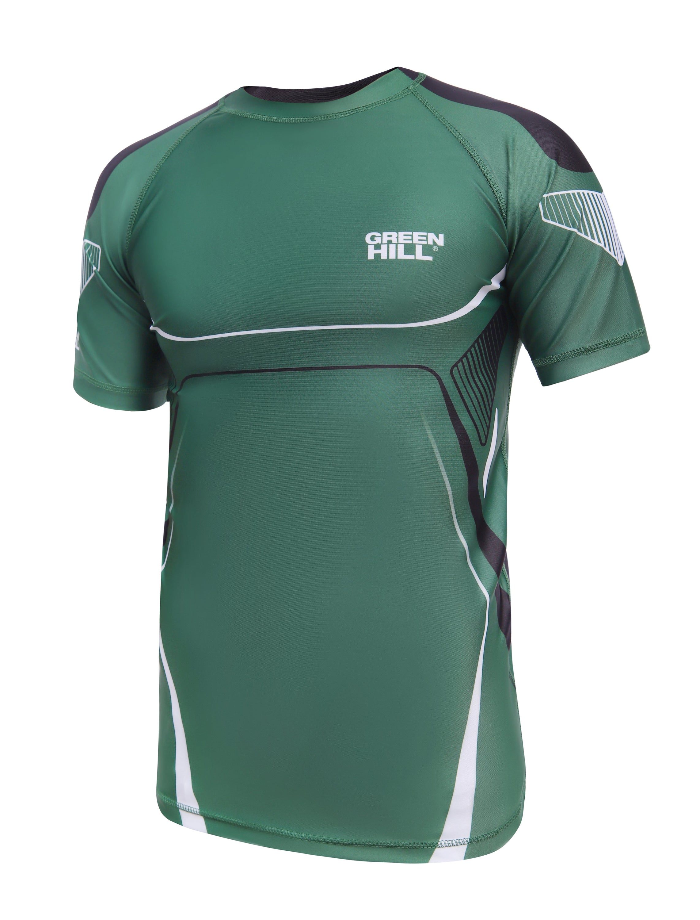 Green Hill IMMAF Approved Rash Guard in vibrant green, made from durable Polyester Lycra, designed for martial arts training and competition.