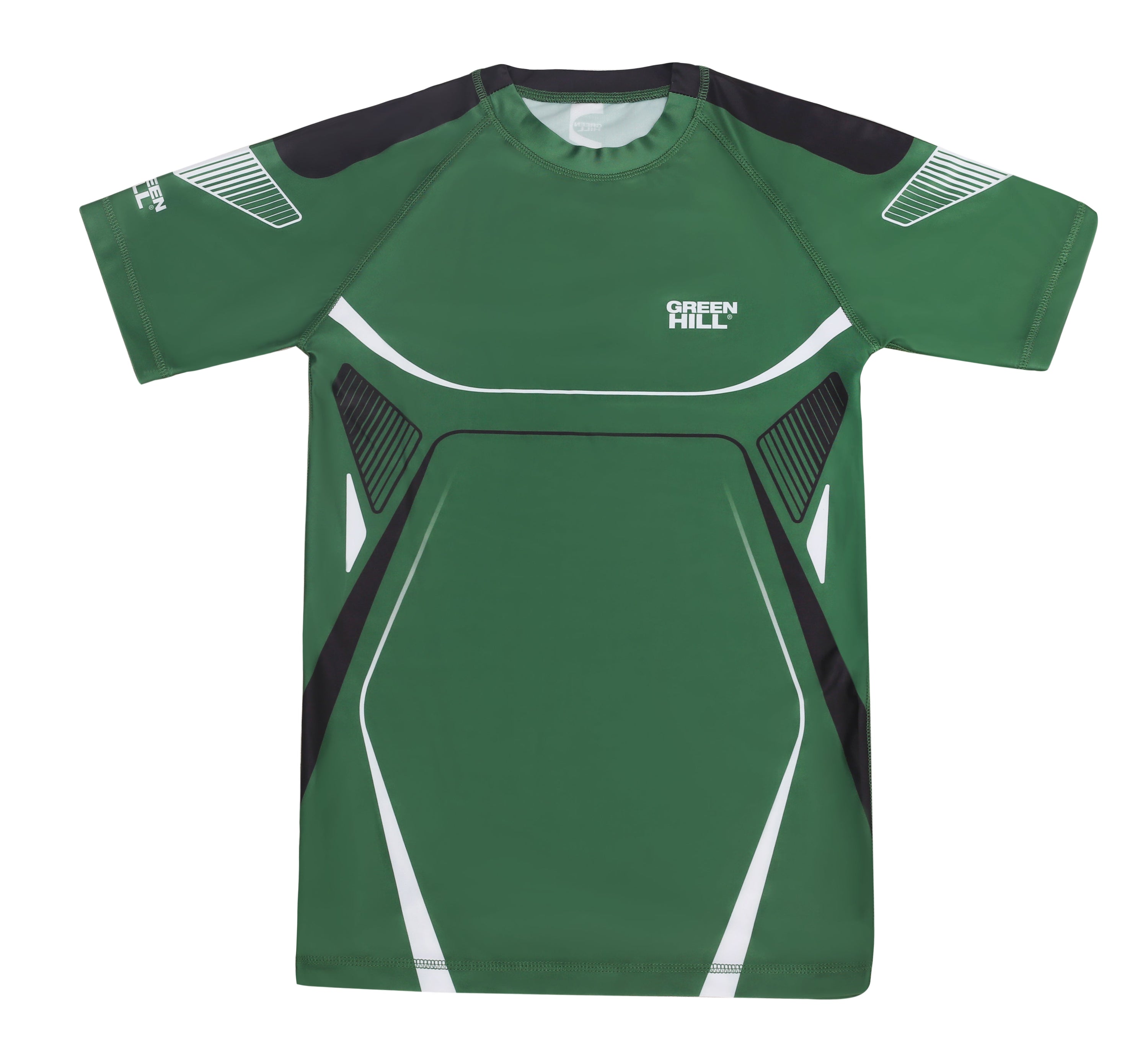 Green Hill IMMAF Approved Rash Guard in vibrant green, made from durable Polyester Lycra, designed for martial arts training and competition.