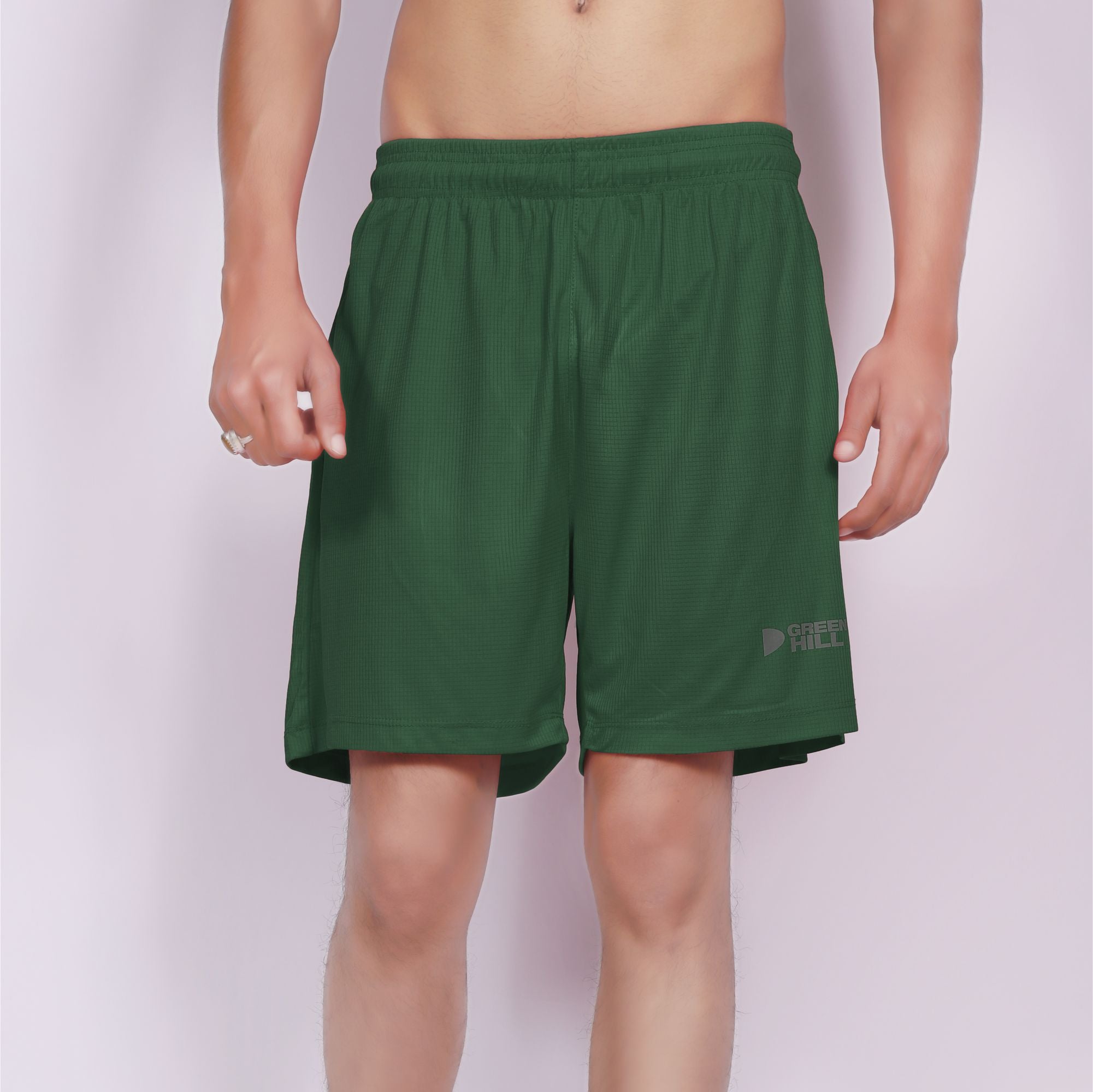 Green Hill Men Running GYM Shorts in a pack of 2, featuring a lightweight design, elastic waistband, and dual zippered pockets.