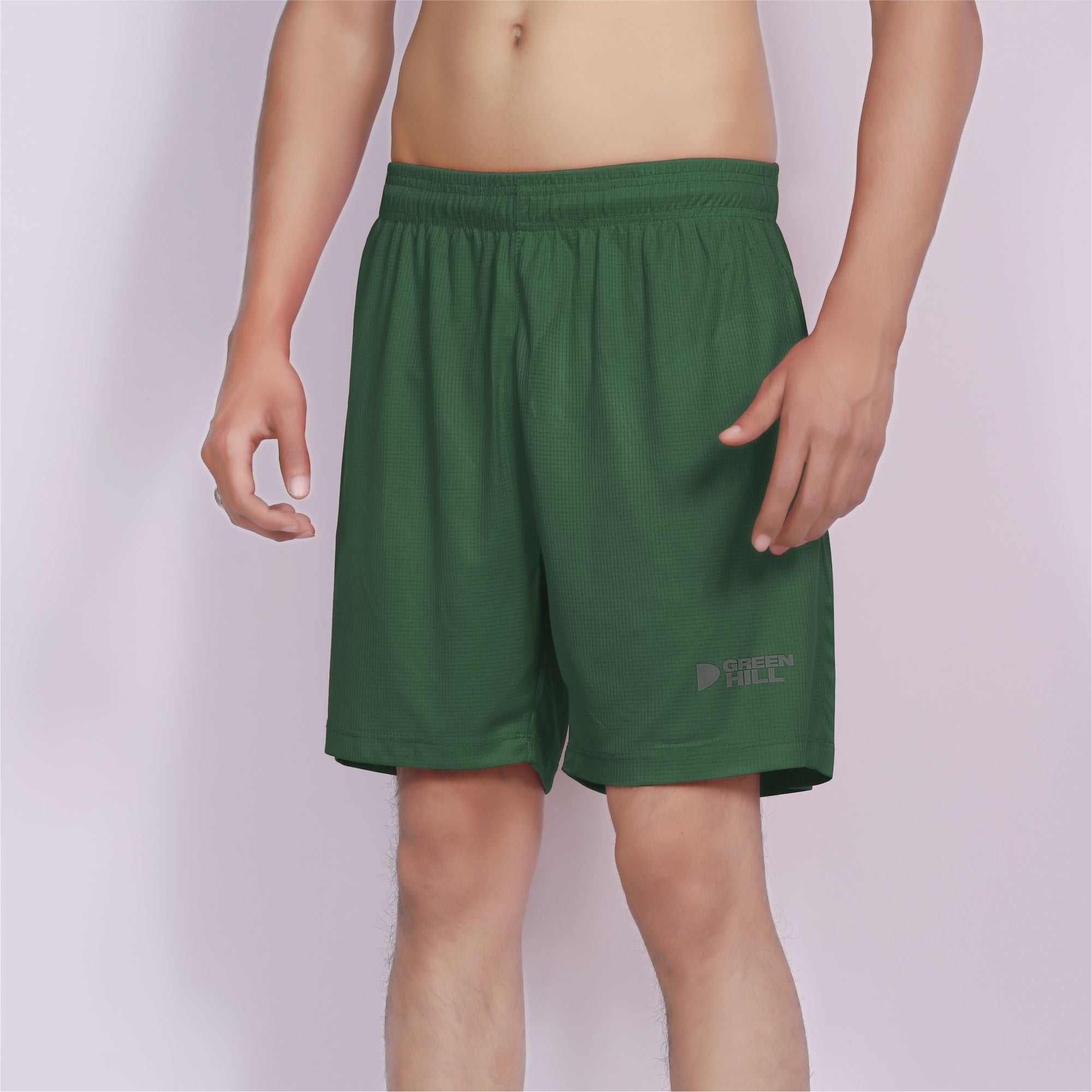 Green Hill Men Running GYM Shorts in a pack of 2, featuring a lightweight design, elastic waistband, and dual zippered pockets.