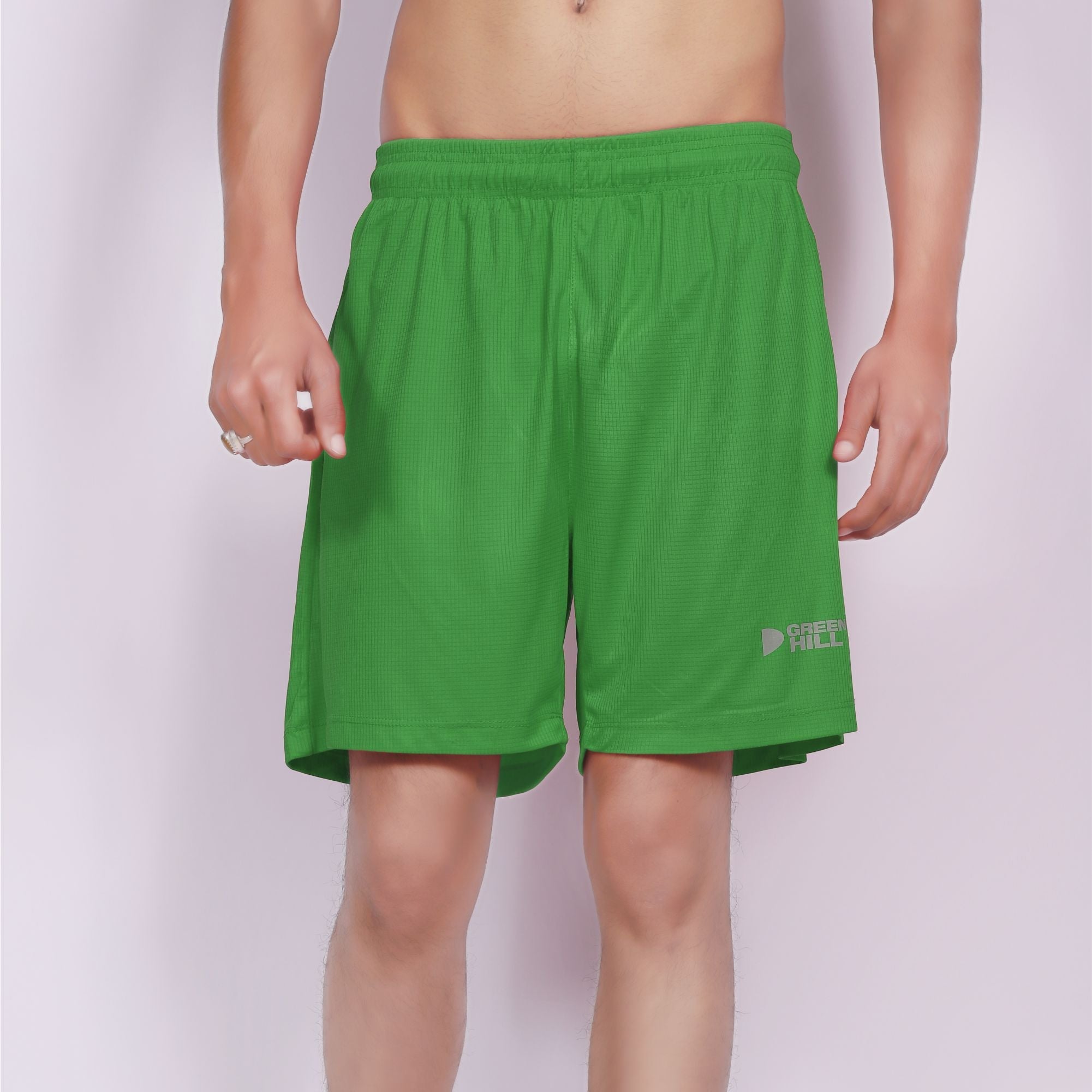 Green Hill Men Running GYM Shorts in a pack of 2, featuring a lightweight design, elastic waistband, and dual zippered pockets.