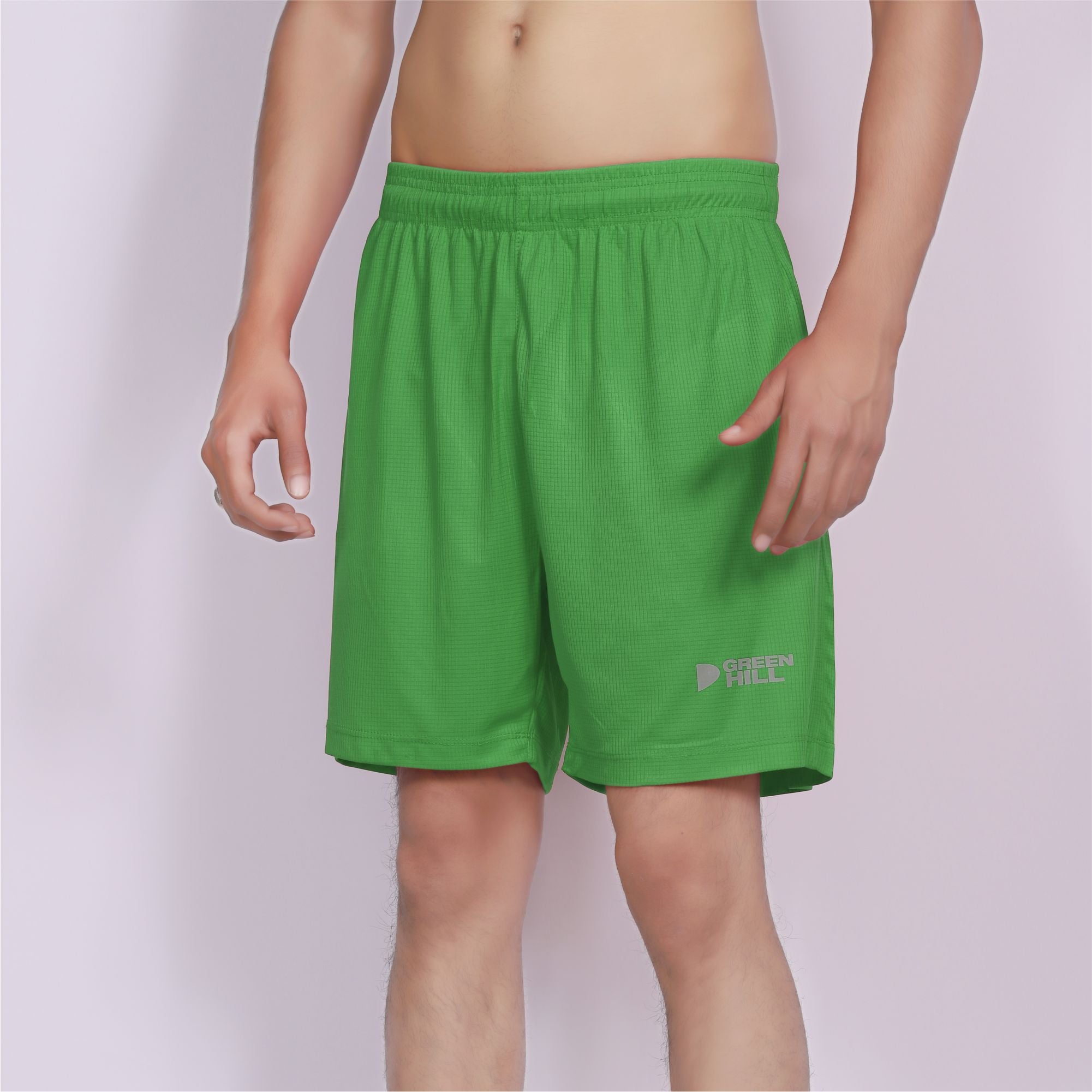 Green Hill Men Running GYM Shorts in a pack of 2, featuring a lightweight design, elastic waistband, and dual zippered pockets.