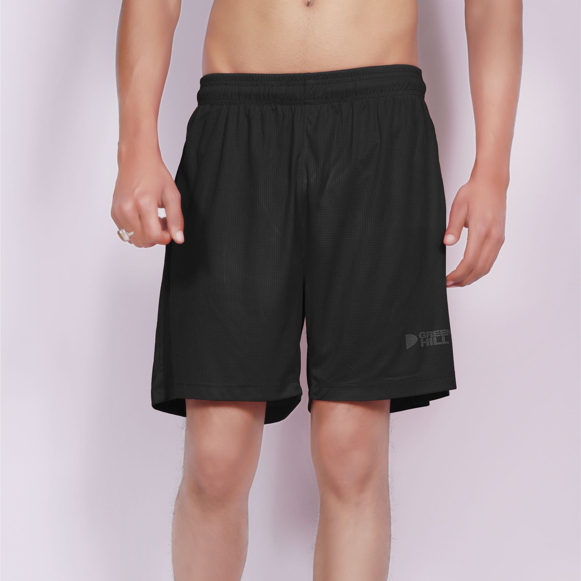 Green Hill Men Running GYM Shorts in a pack of 2, featuring a lightweight design, elastic waistband, and dual zippered pockets.