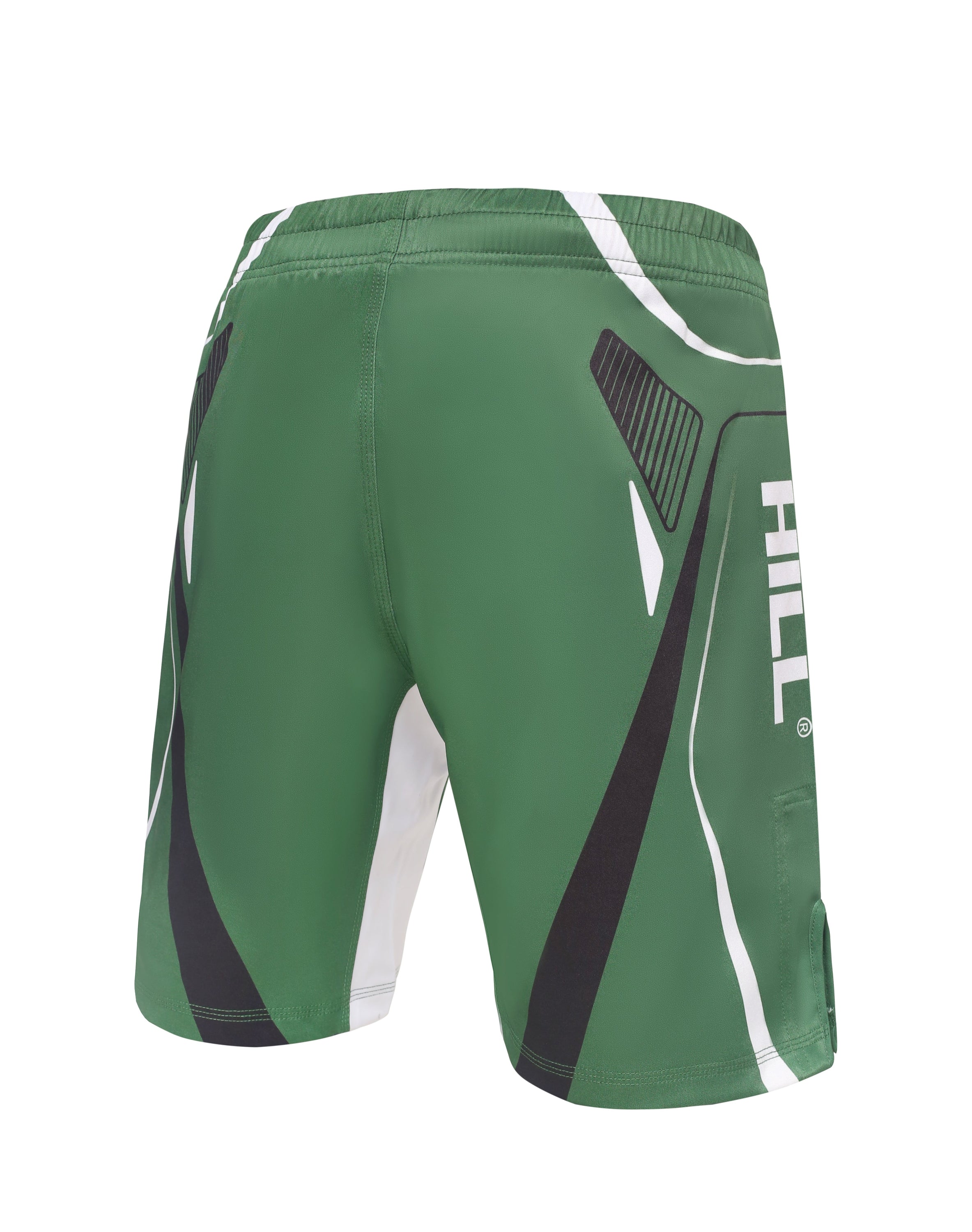 Green Hill New MMA Shorts IMMAF APPROVED in green, featuring adjustable waistband and IMMAF logo, designed for optimal performance in Mixed Martial Arts.