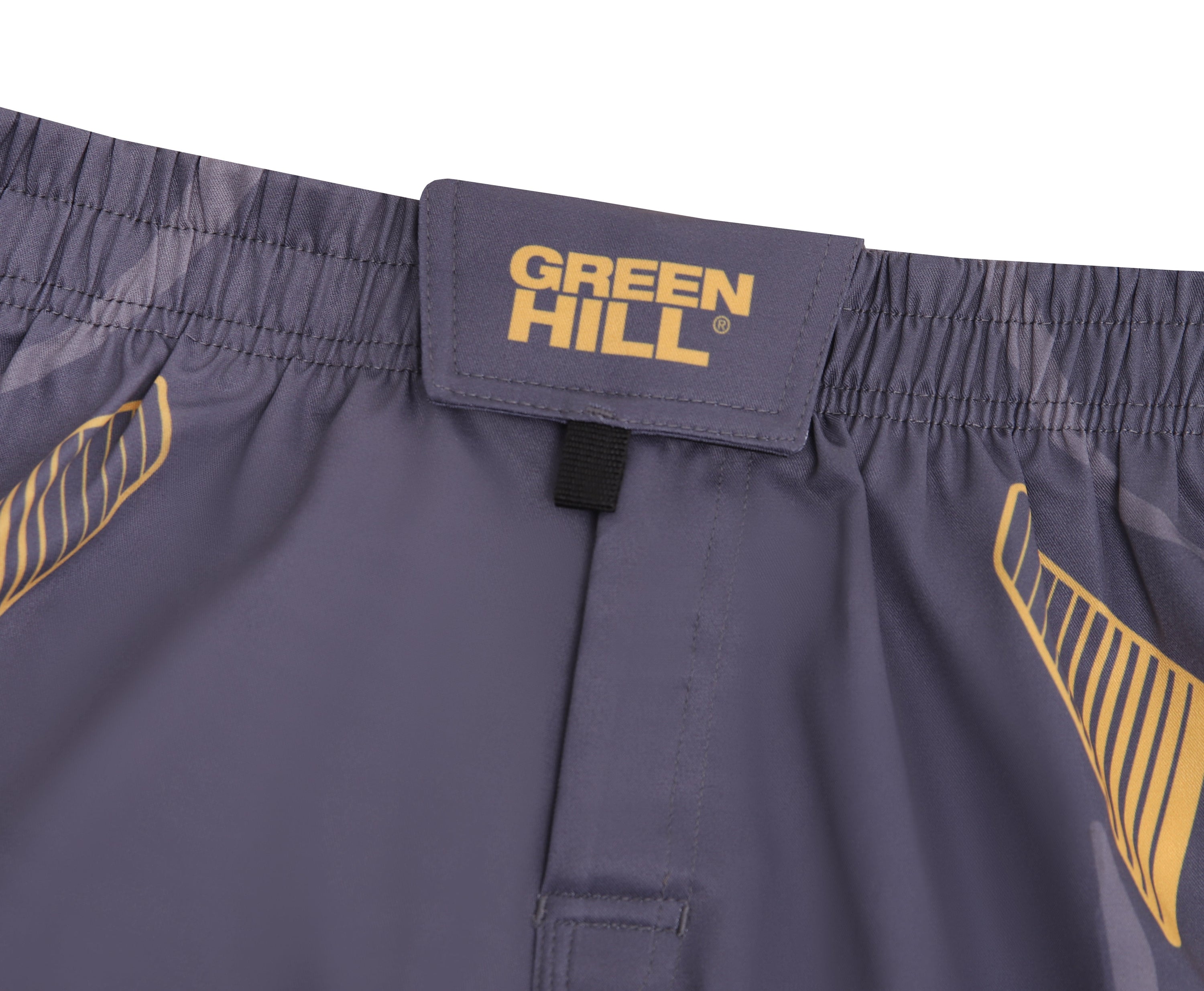 Green Hill New MMA Shorts IMMAF APPROVED in grey, featuring adjustable waistband and IMMAF logo.