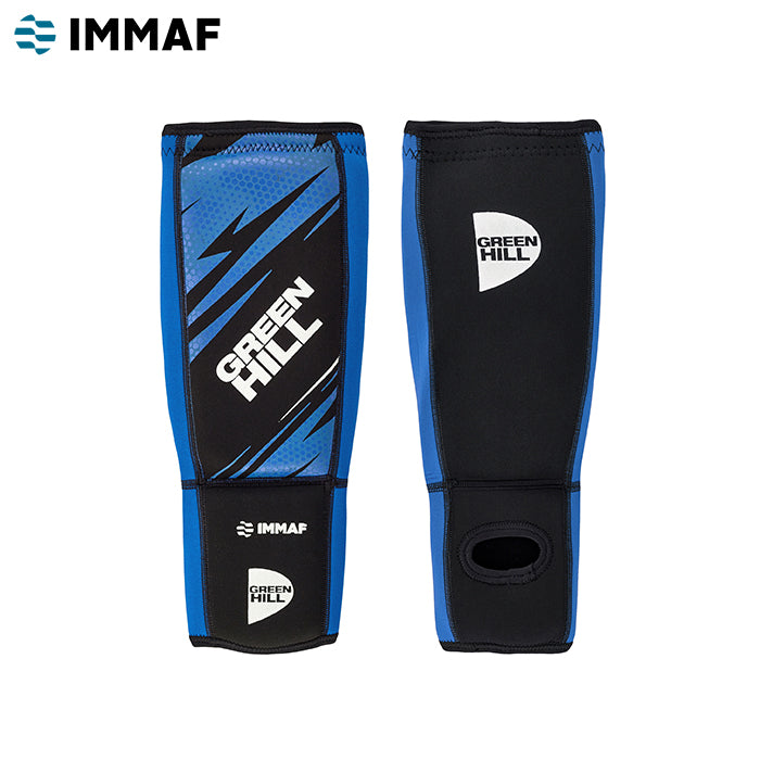 Green Hill Shin Instep Pad in blue, designed for MMA protection with velcro strap and durable materials.