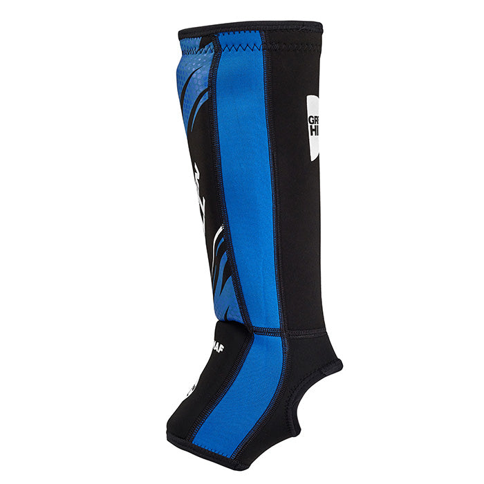 Green Hill Shin Instep Pad in blue, designed for MMA protection with velcro strap and durable materials.