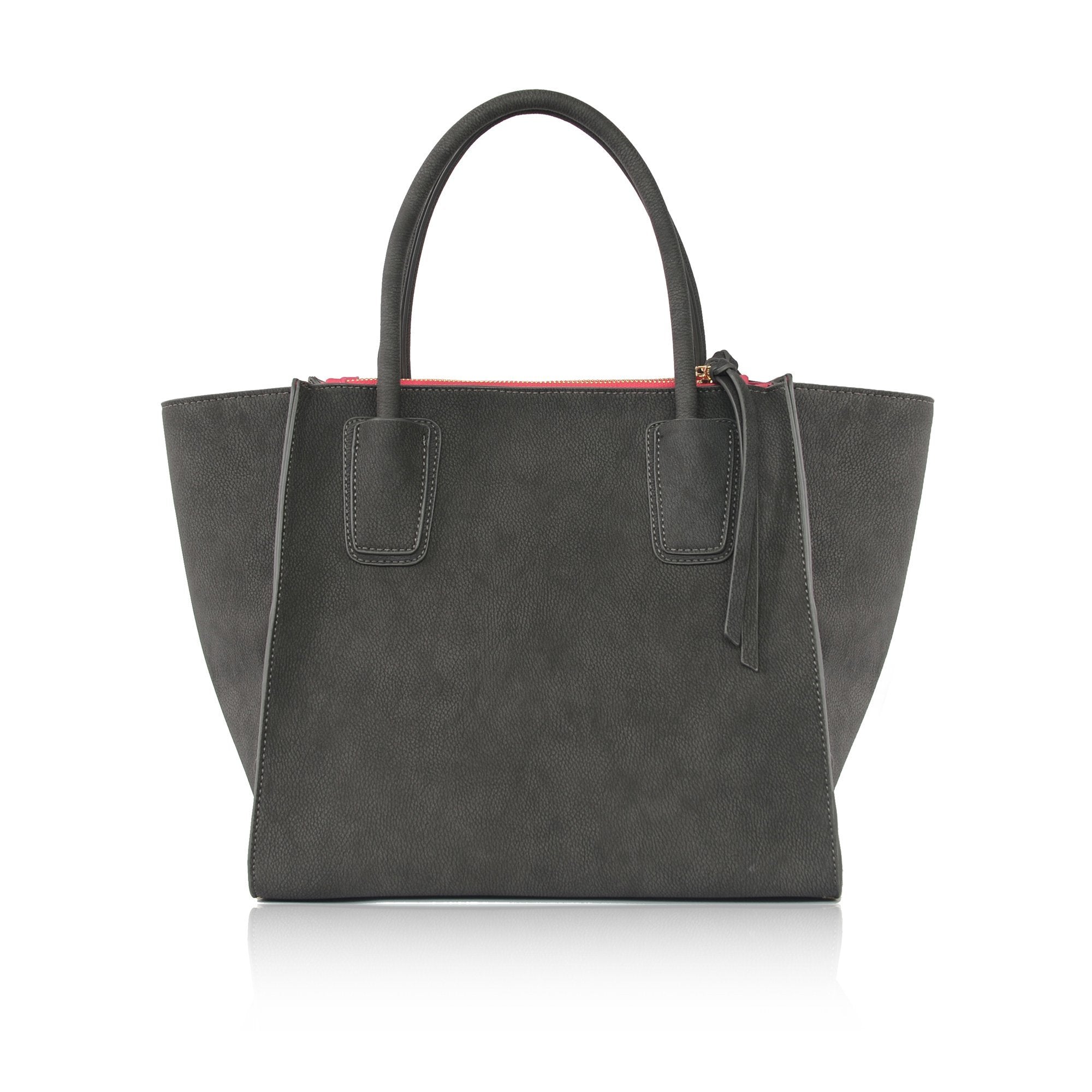 Grey Demi Winged Faux Leather Bag with gold hardware, showcasing its stylish design and compartments.