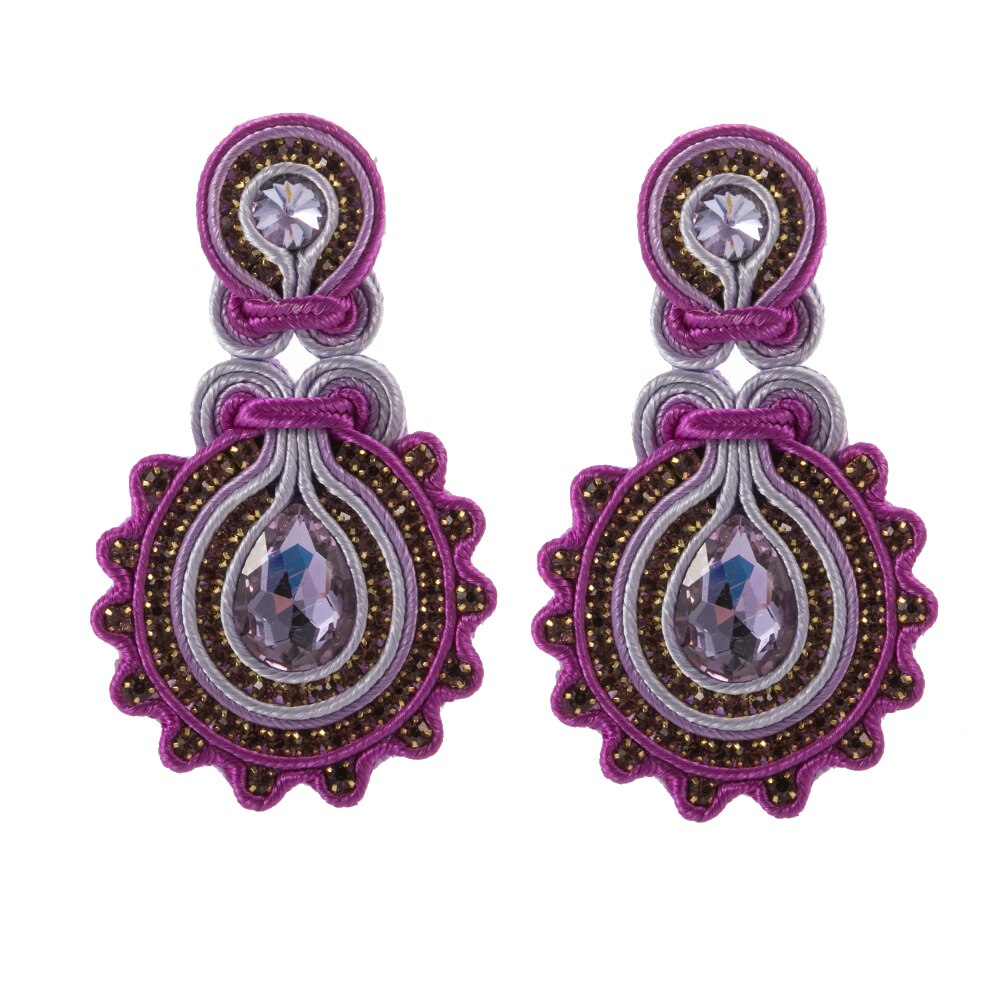 A pair of elegant handmade soutache earrings featuring a water drop design, available in various colors including white, black, and blue.