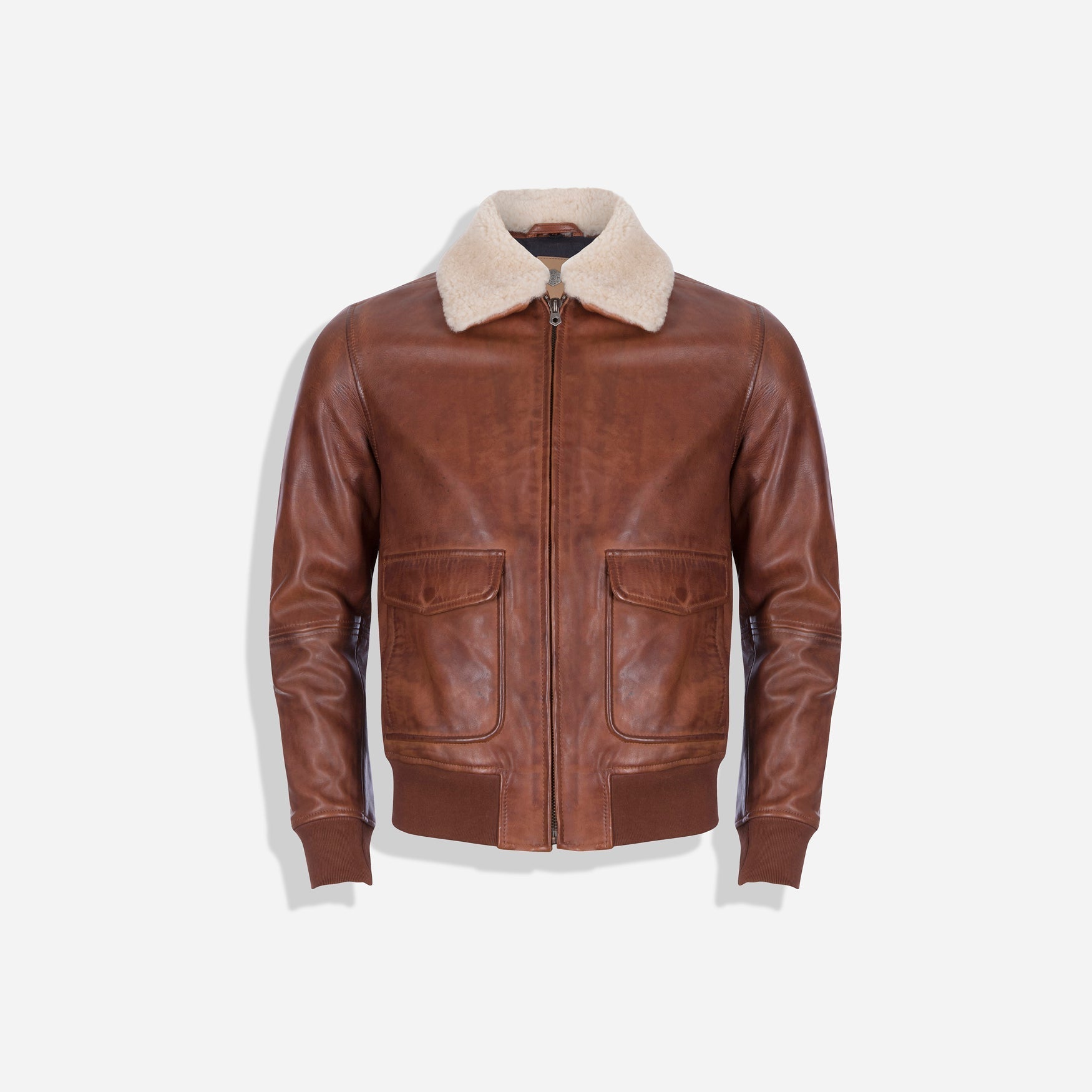 Harry Bomber Jacket in Chestnut color, featuring a classic cut, cold-defying collar, and multiple pockets for convenience.