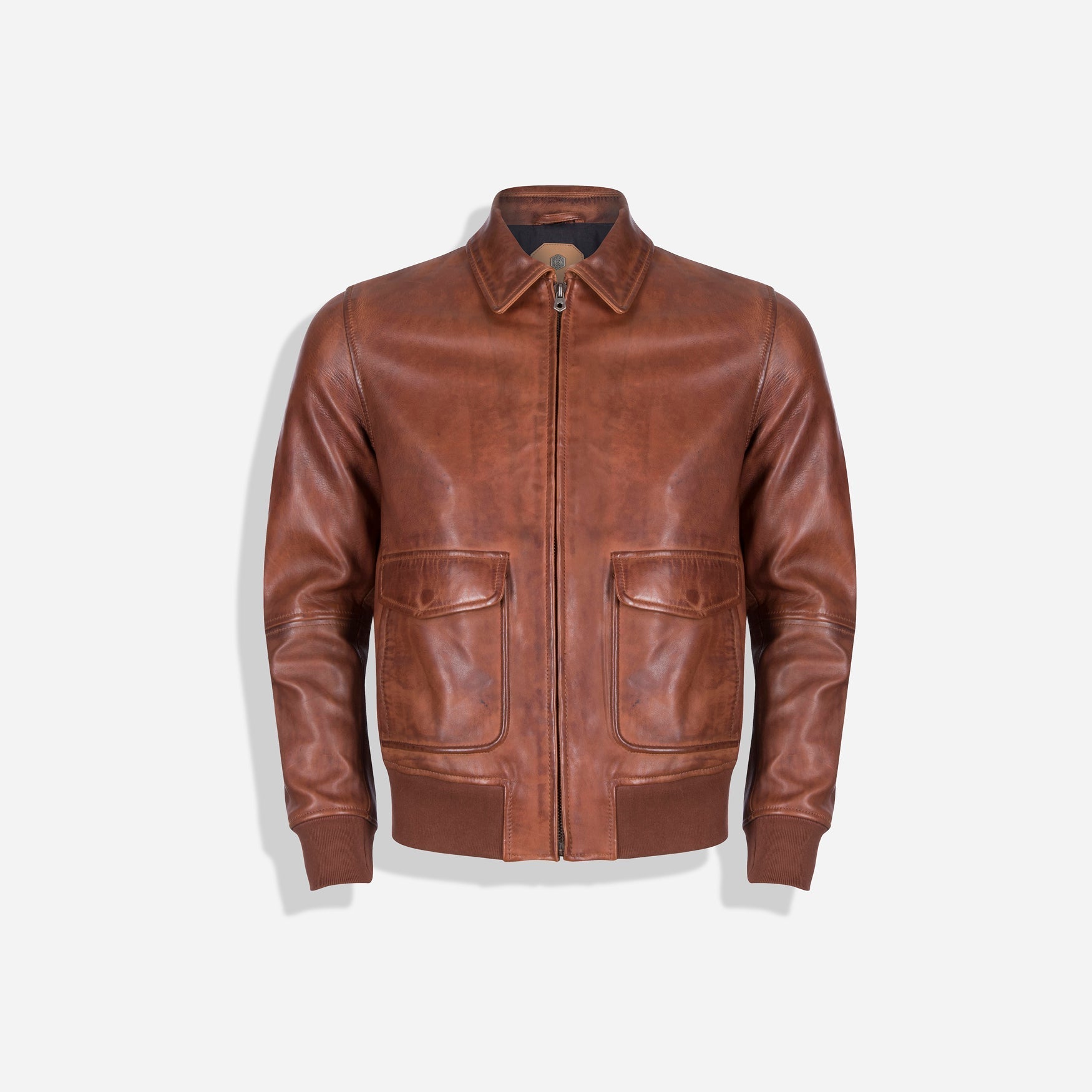 Harry Bomber Jacket in Chestnut color, featuring a classic cut, cold-defying collar, and multiple pockets for convenience.