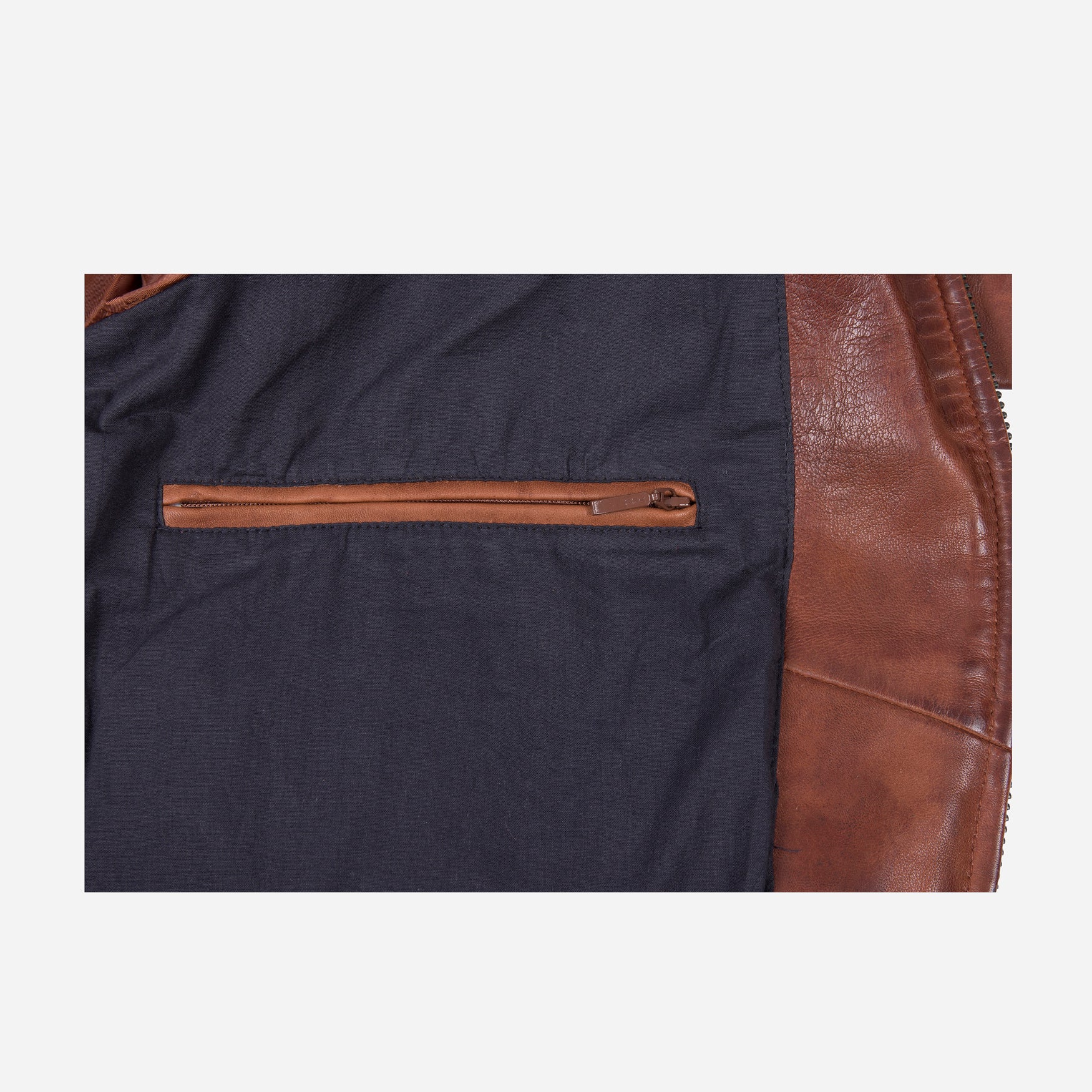 Harry Bomber Jacket in Chestnut color, featuring a classic cut, cold-defying collar, and multiple pockets for convenience.