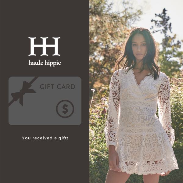 Haute Hippie gift card displayed on a stylish background, showcasing its elegant design.