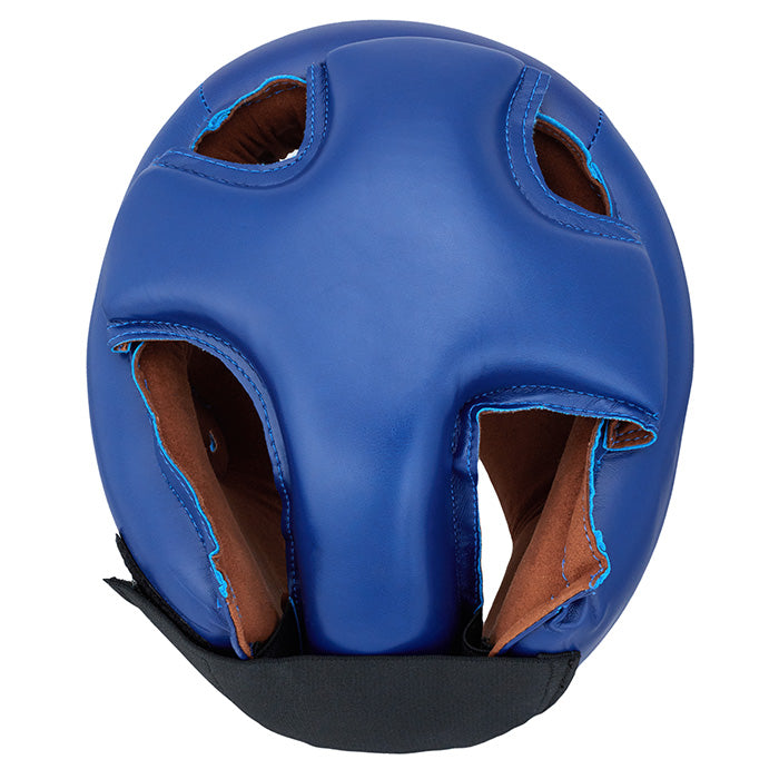 Head Guard KID in blue, black, and red colors made from artificial leather, designed for training.