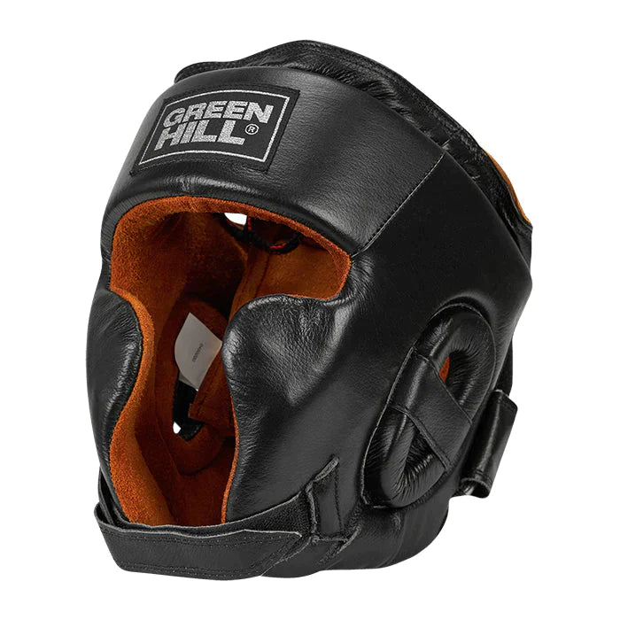 Head Guard SPARTAN made of premium cowhide leather with handcrafted padding, featuring dual closure system and extended ear protection.