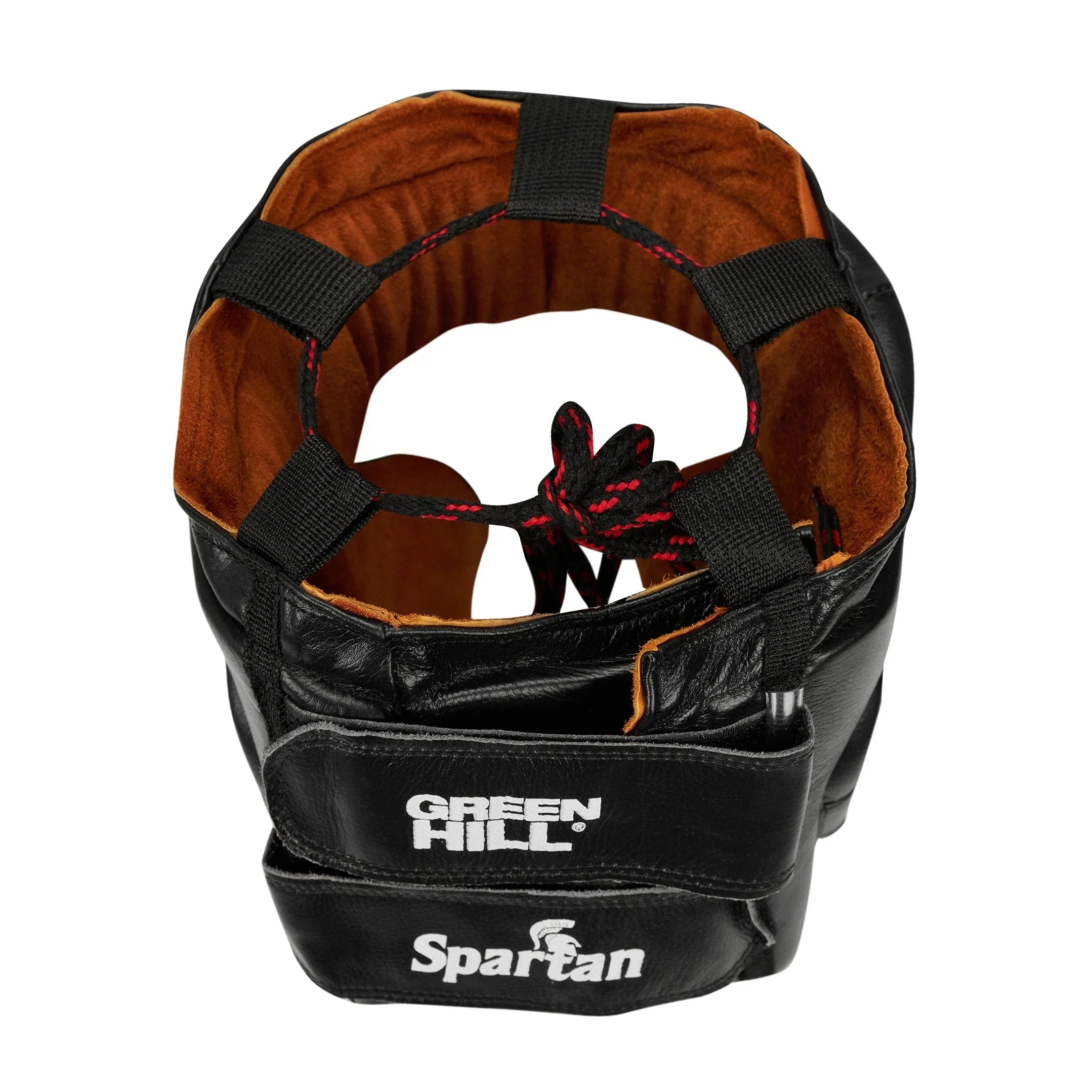 Head Guard SPARTAN made of premium cowhide leather with handcrafted padding, featuring dual closure system and extended ear protection.