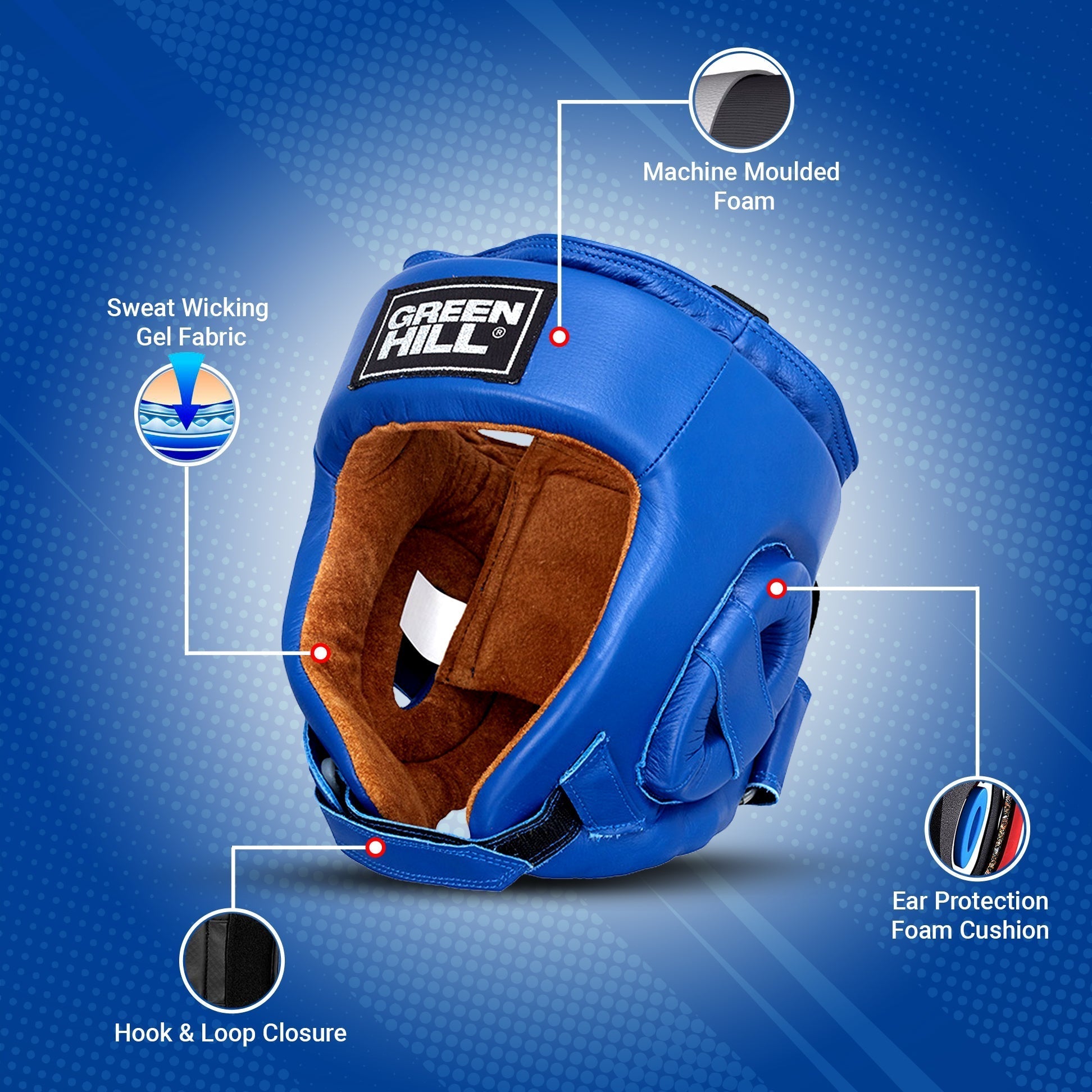 Head Guard TRAINING in red, blue, and black colors, made of artificial leather, designed for training and competition.