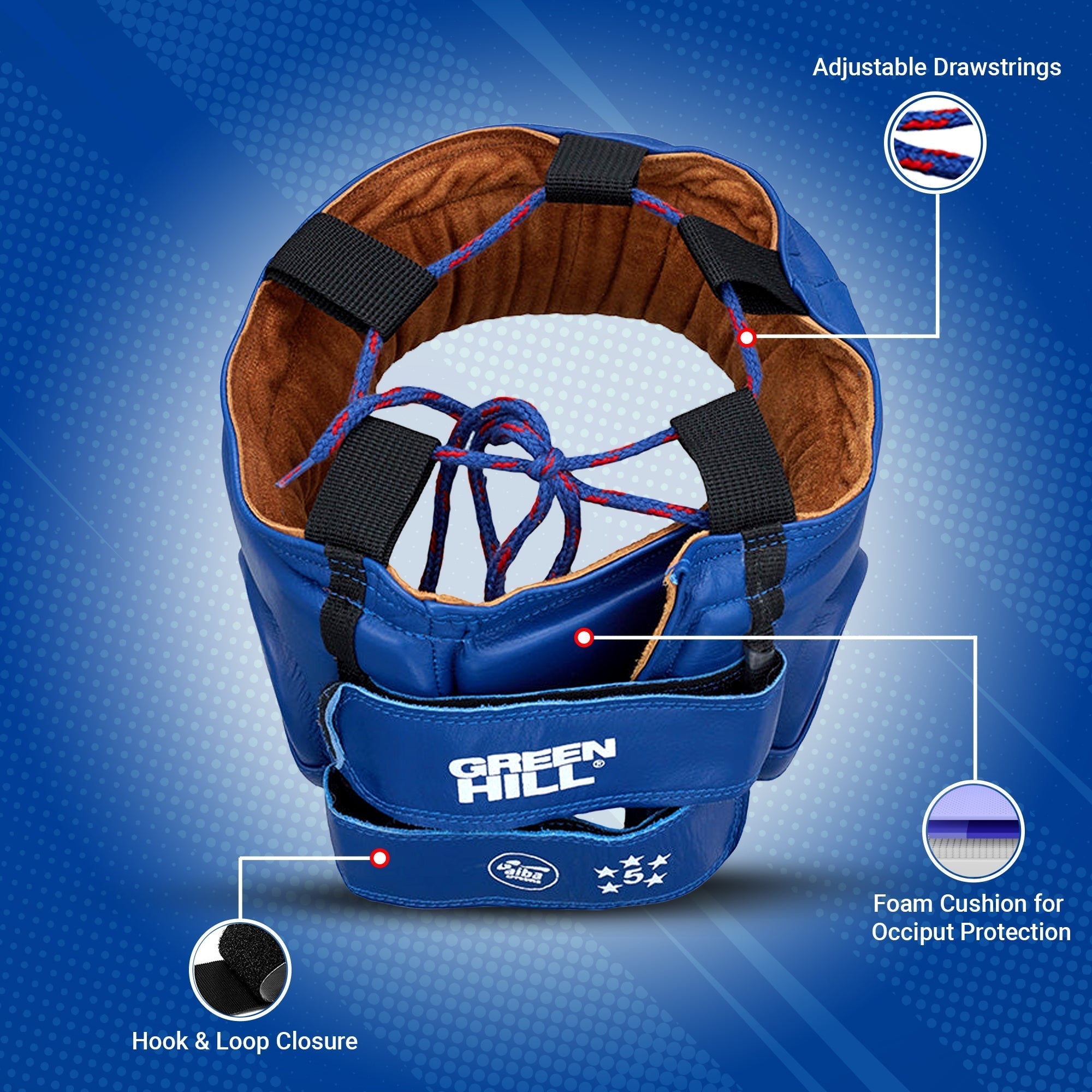 Head Guard TRAINING in red, blue, and black colors, made of artificial leather, designed for training and competition.