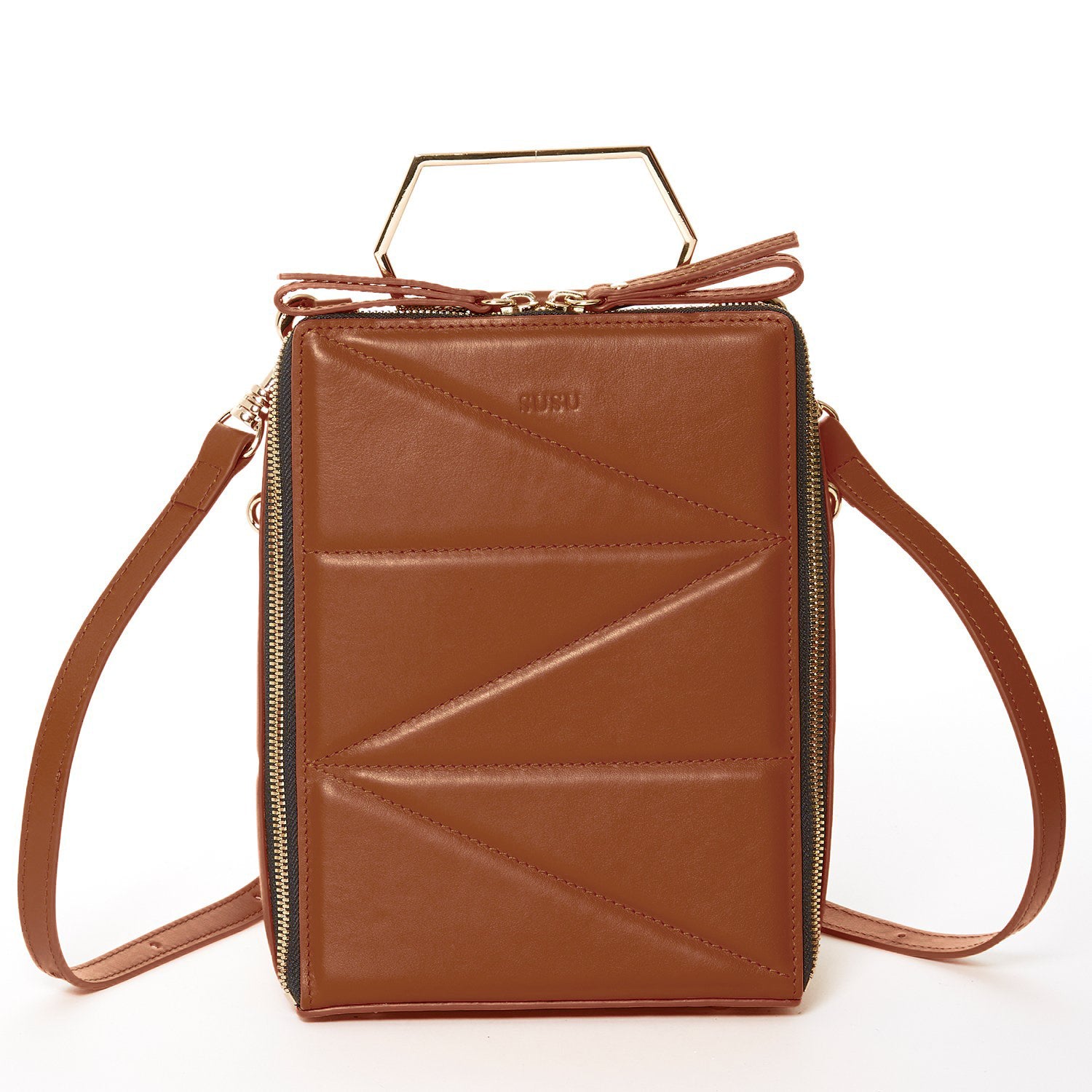 Heidi Brown Leather Backpack Purse featuring gold hardware and teal interior, showcasing its stylish design and versatility.