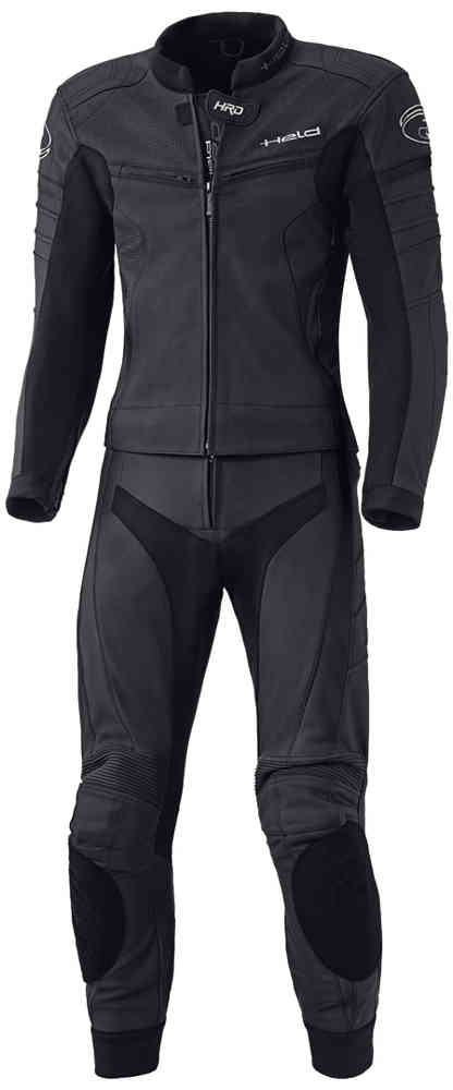 Held Spire Two Piece Motorcycle Leather Suit showcasing its sleek design and protective features, made from soft cowhide with safety padding.