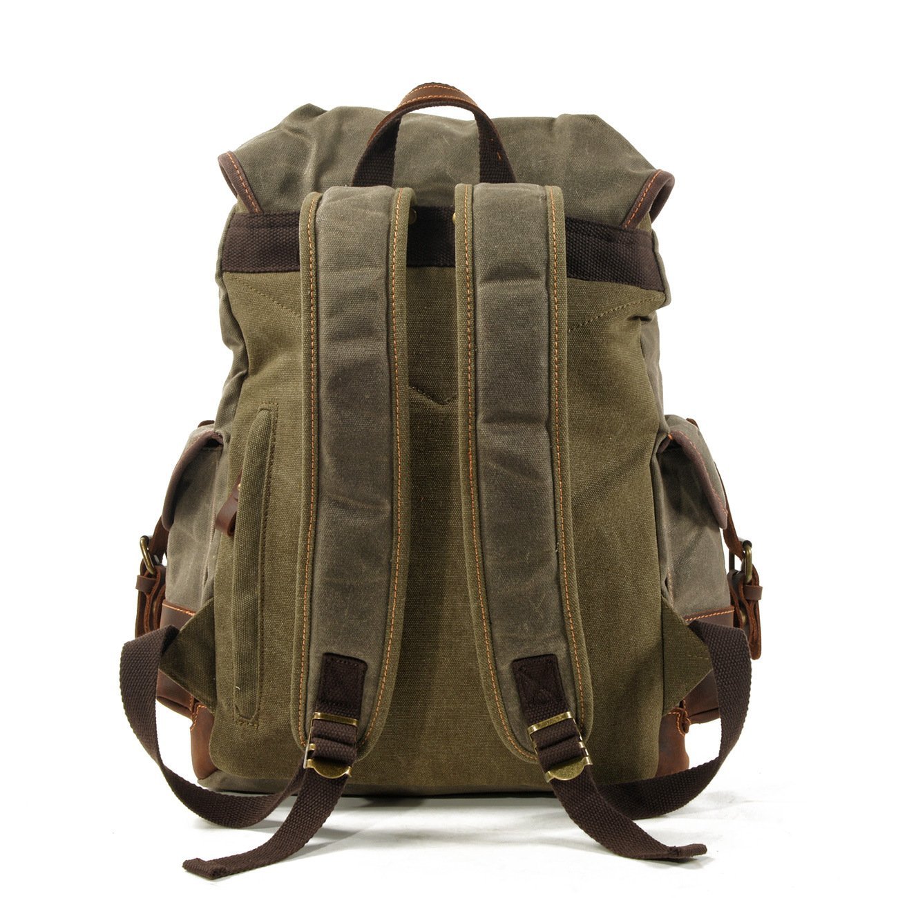 High Quality Canvas Stitching Mountaineering Backpack made from waterproof oil wax canvas with multiple pockets and breathable straps.