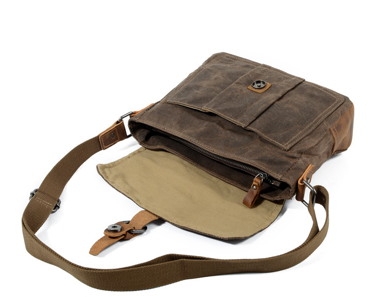 High Quality Casual Canvas Messenger Bag for Men featuring a stylish design, durable canvas material, and multiple internal pockets for organization.