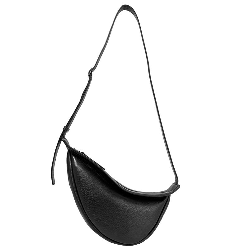 High Quality Casual Catwalk Style Shoulder Bag in crescent shape, made of durable PU fabric with a zipper opening.