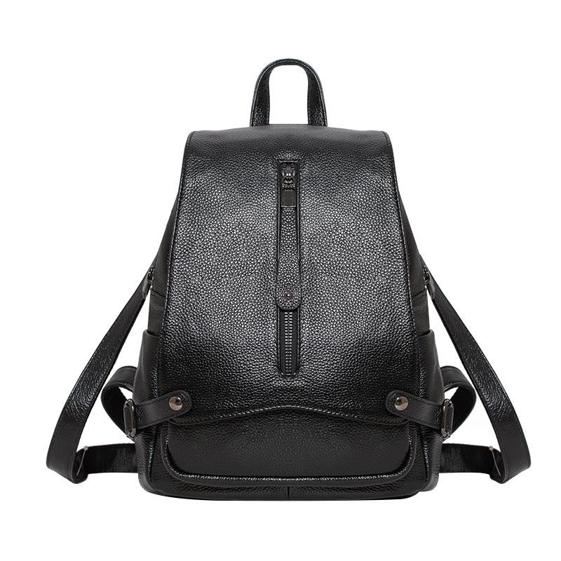 High Quality Solid Color Fashion Leather Backpack for Women, featuring premium cowhide leather and adjustable straps.