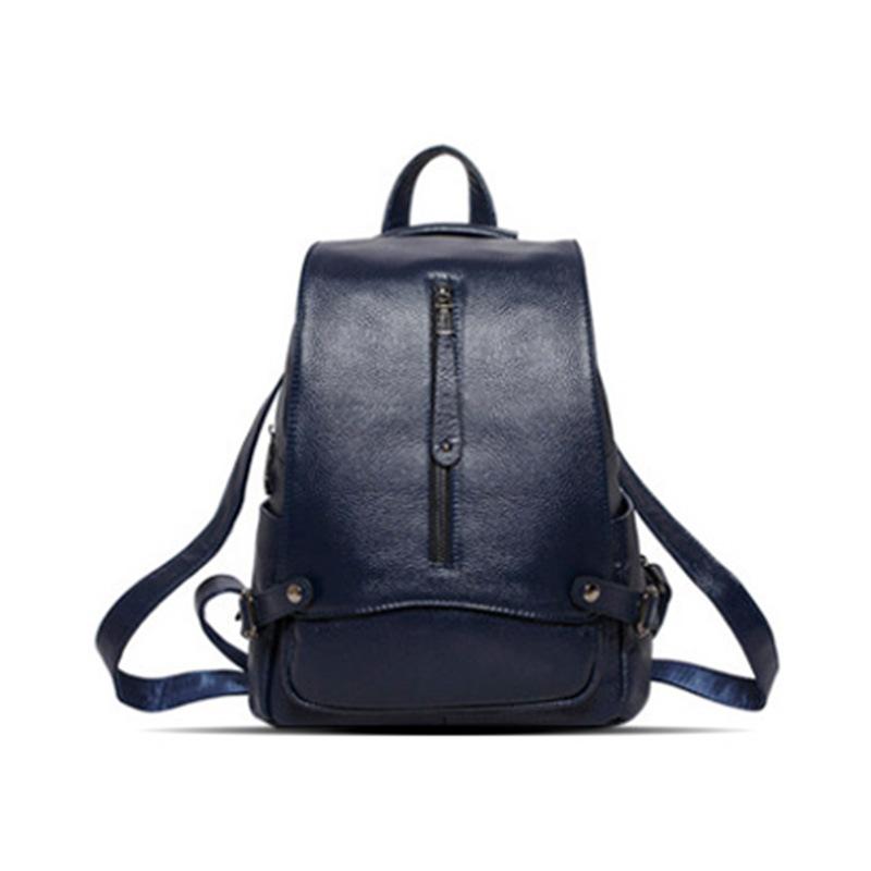 High Quality Solid Color Fashion Leather Backpack for Women, featuring premium cowhide leather and adjustable straps.