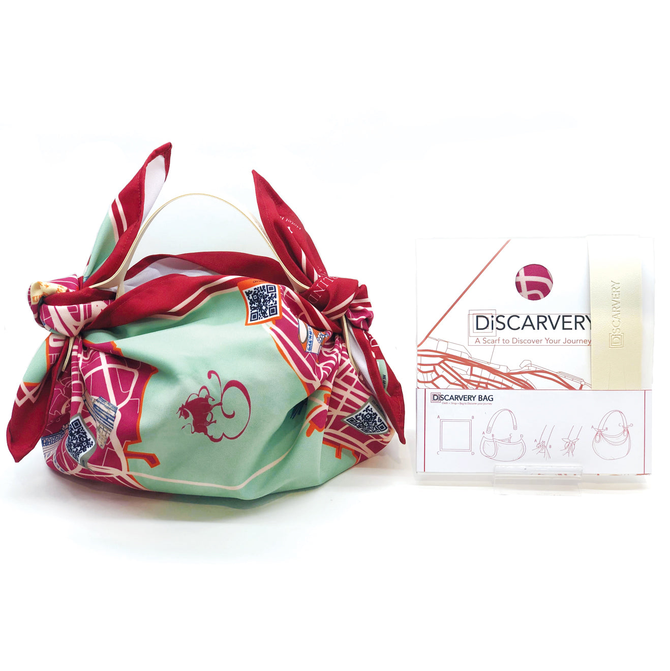 Hotel Icon X DiSCARVERY Wrap Bag showcasing eco-friendly design and vibrant colors, perfect for stylish travelers.