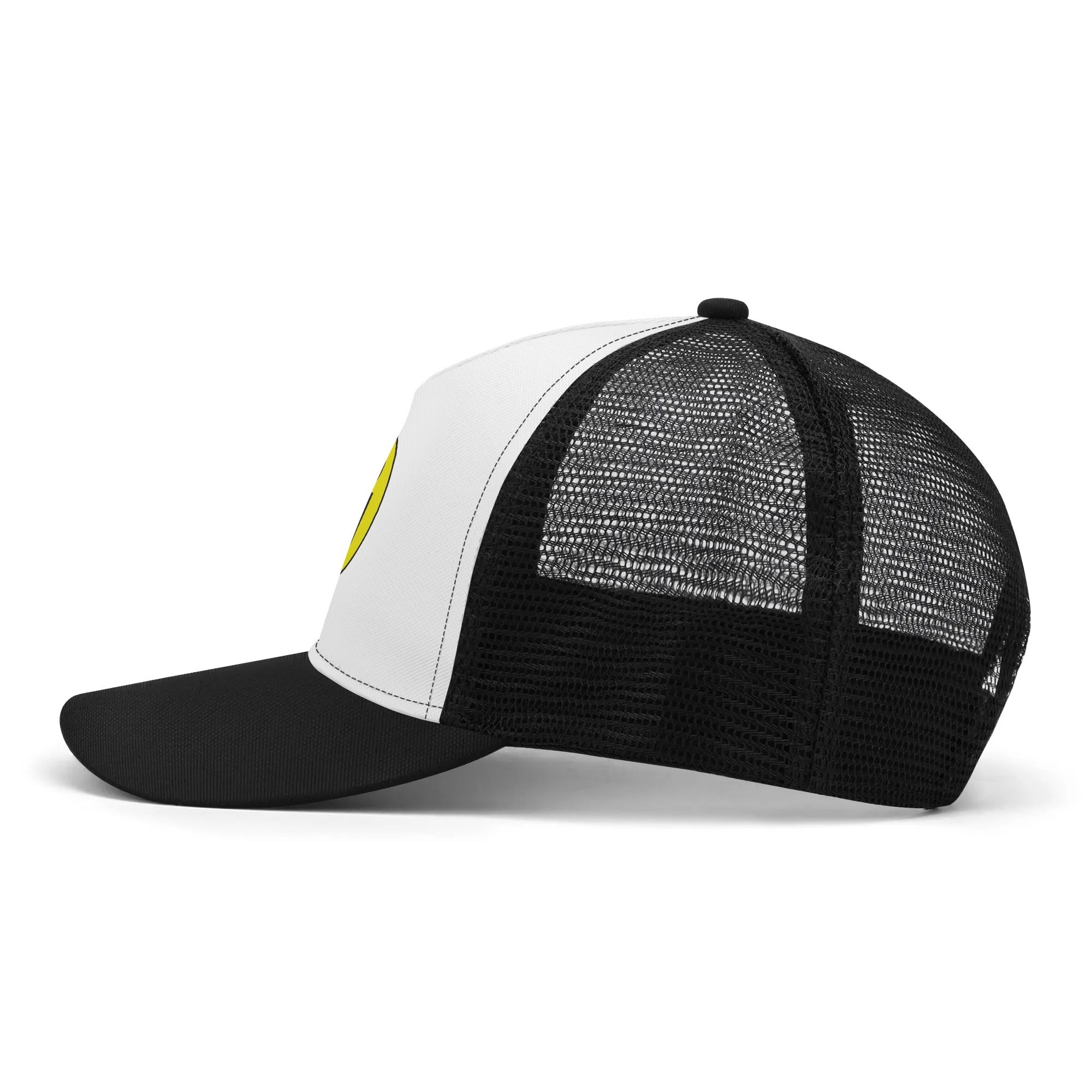 HuggaLove Mesh Trucker Hat featuring breathable mesh backing and adjustable snapback design, perfect for outdoor activities.