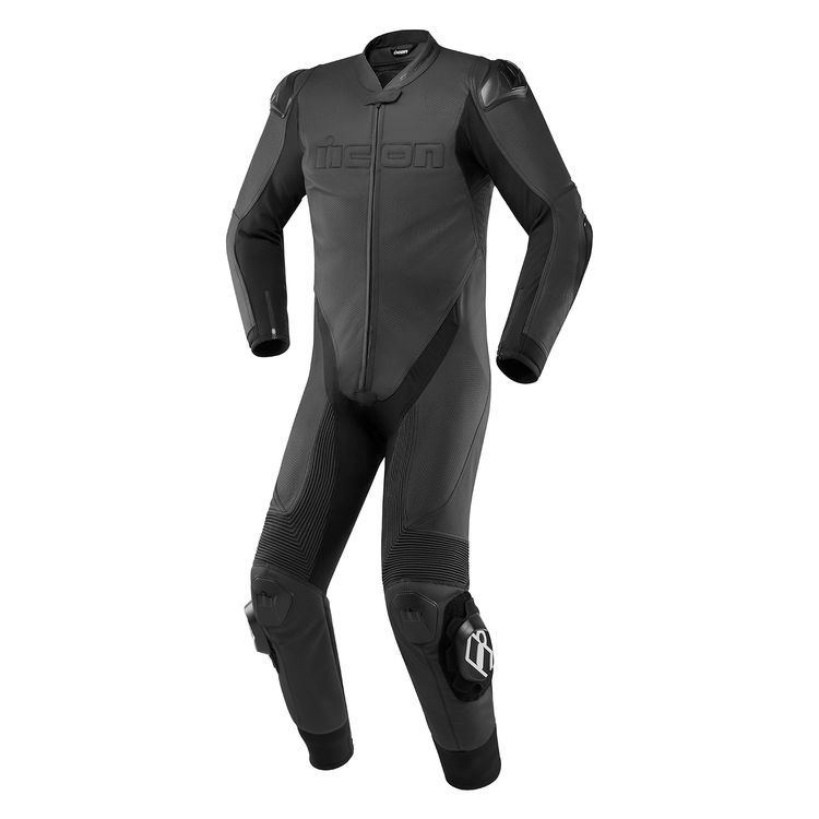 Icon Hypersport Race Suit showcasing sleek design and protective features, made from high-quality leather with D3O armor.