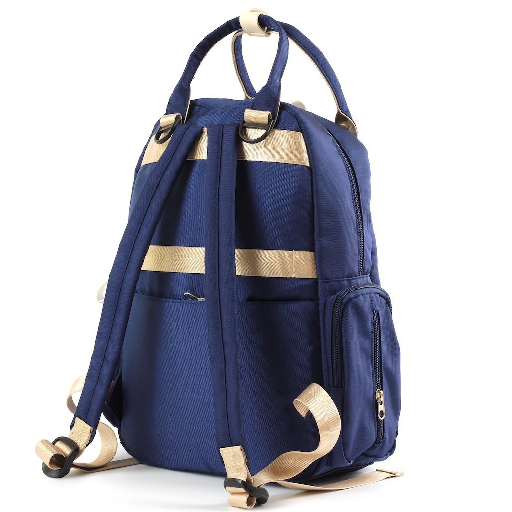 Stylish iPad and laptop backpack in four colors, featuring adjustable straps and multiple pockets for organization.