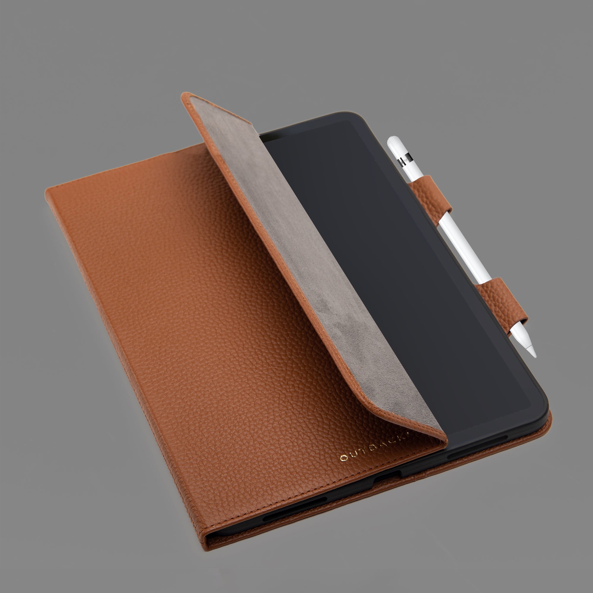 Elegant iPad Leather Case made from premium full grain leather, showcasing its luxurious texture and protective design.